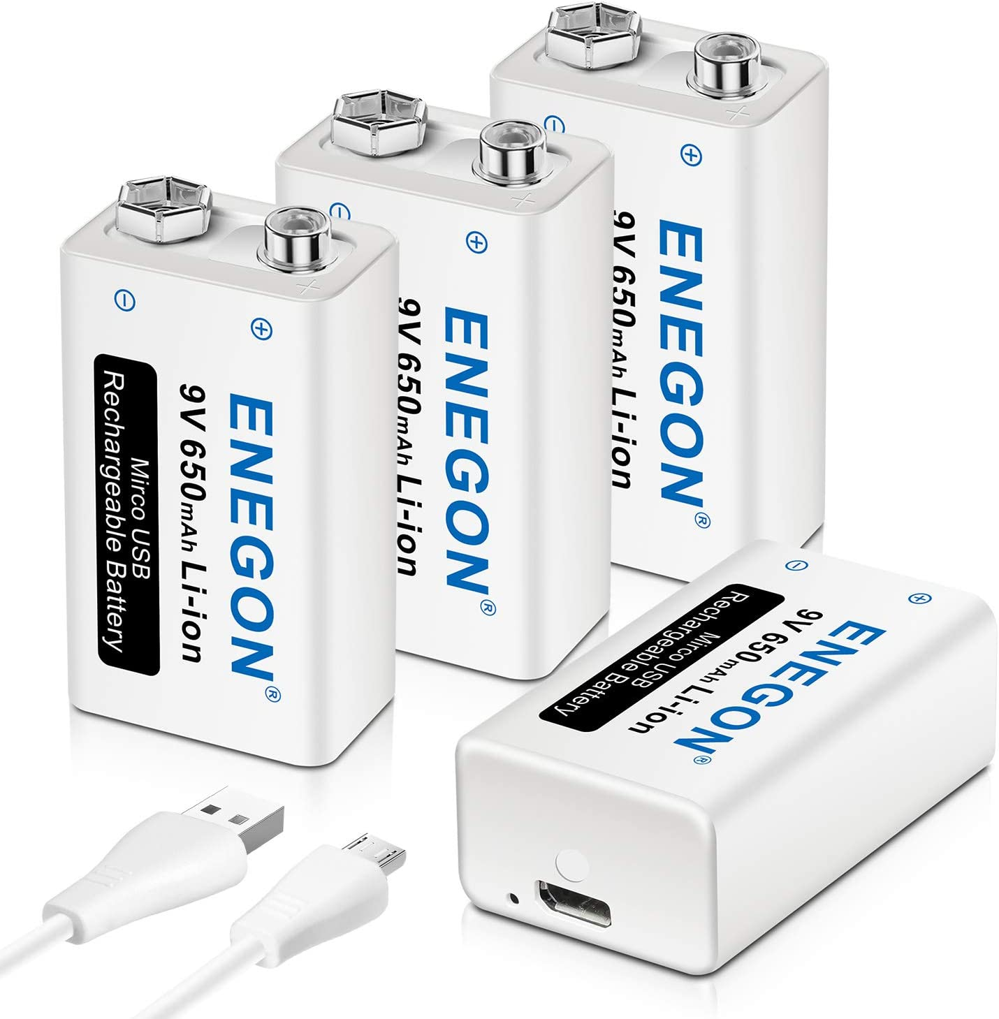 ENEGON 9V Direct USB Rechargeable Lithium-Ion 650Mah (5850Mwh) Batteries with 2 in 1 Micro USB Cable for Micro Phone, Smoke Alarms, Electronic Toys, Walkie-Talkie and More Devices (4-Pack) image number 4