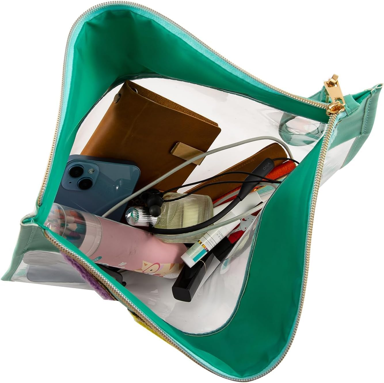 Clear Snack Bags,Chenille Letter Monogram Stadium Tote Purse Bag,Travel Patch Pouch Toiletry Makeup Cosmetic (Green, 32 * 22Cm) image number 1