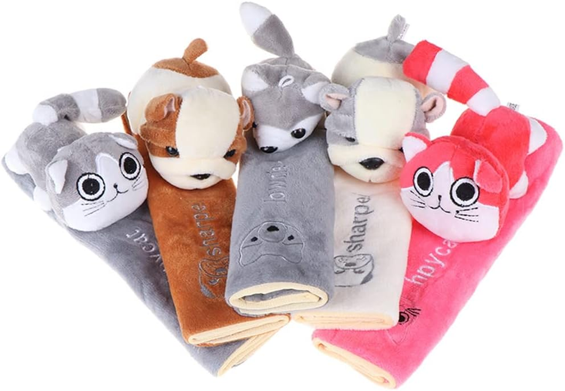 Katutude Car Seat Belt Cushion Car Seat Belt Strap Cover, Cute Animal Plush Shoulder Strap Pad Seat Belt Cover Adjustable Super Soft Belt Protector for Kids Adults, Brown Dog