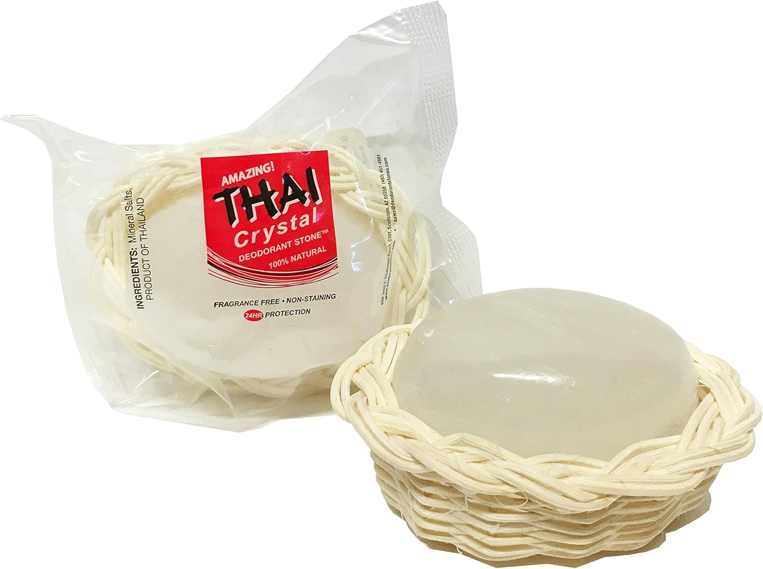 Thai Crystal Deodorant Stone in Decorative Basket, Unscented, 3.5 Ounce