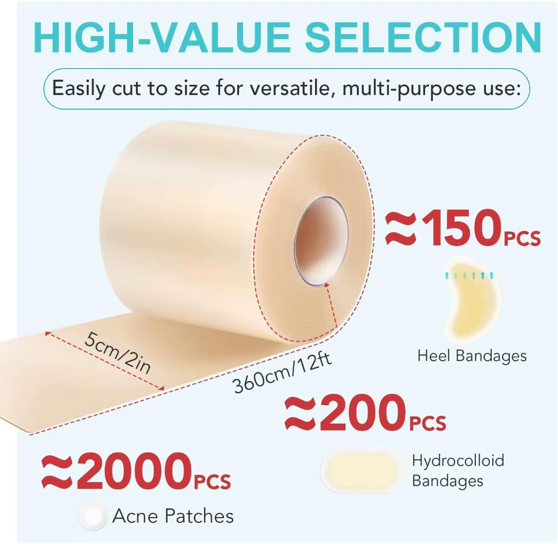 Hydrocolloid Dressing Roll 2In &times; 11.8Ft (5Cm &times; 3.6M) &ndash; Self-Adhesive Waterproof Film &ndash; Medical-Grade, Flexible & Cut-To-Size Dressing Tape for Blisters, Acne, Cuts & Daily Skin Protection &ndash; One Roll by MAYN image number 4