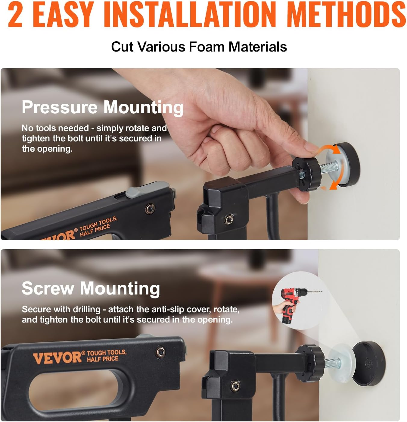 VEVOR Baby Gate, 749-1468 Mm Extra Wide, 762 Mm High, Dog Gate for Stairs Doorways and House, Easy Step Walk Thru Auto Close Child Gate Pet Security Gate with Pressure Mount and Wall Mount Kit, Black image number 5