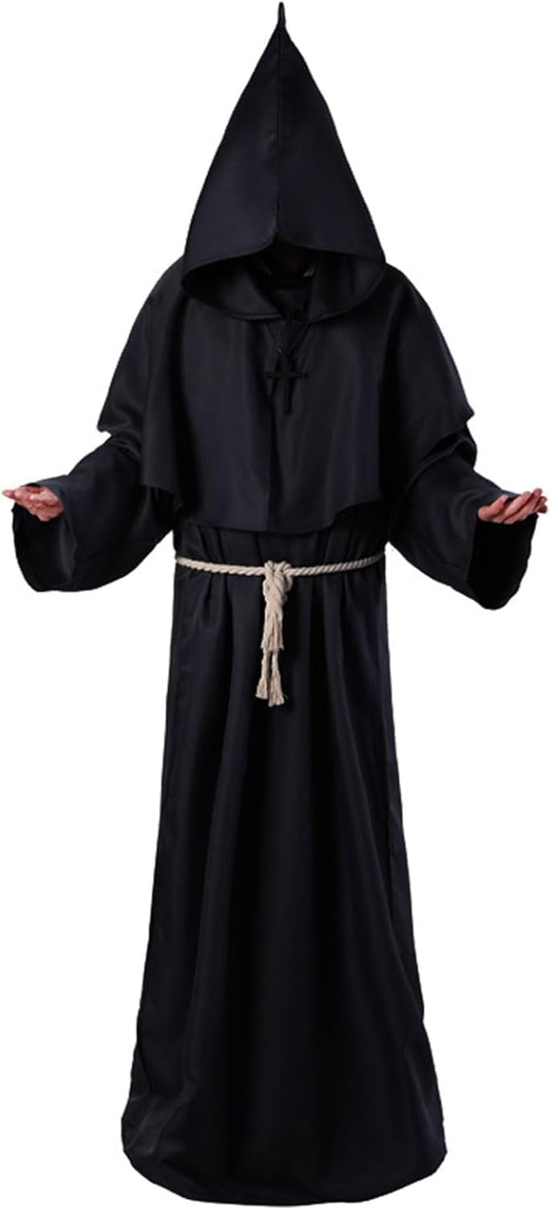 Medieval Costume Halloween Costumes Men Witch Hooded Robe Cloak Vampire Cape with Hood image number 2