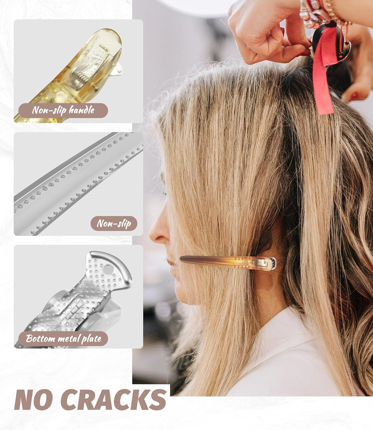 Pack of 4 Hair Clips Professional Section Clips Hairdresser and Compartments, Non-Slip Hair Clips with Duck Beak and Non-Slip Teeth, Hair Cutting Clips for Hairdressing Salon and Home (Four Colours) image number 3