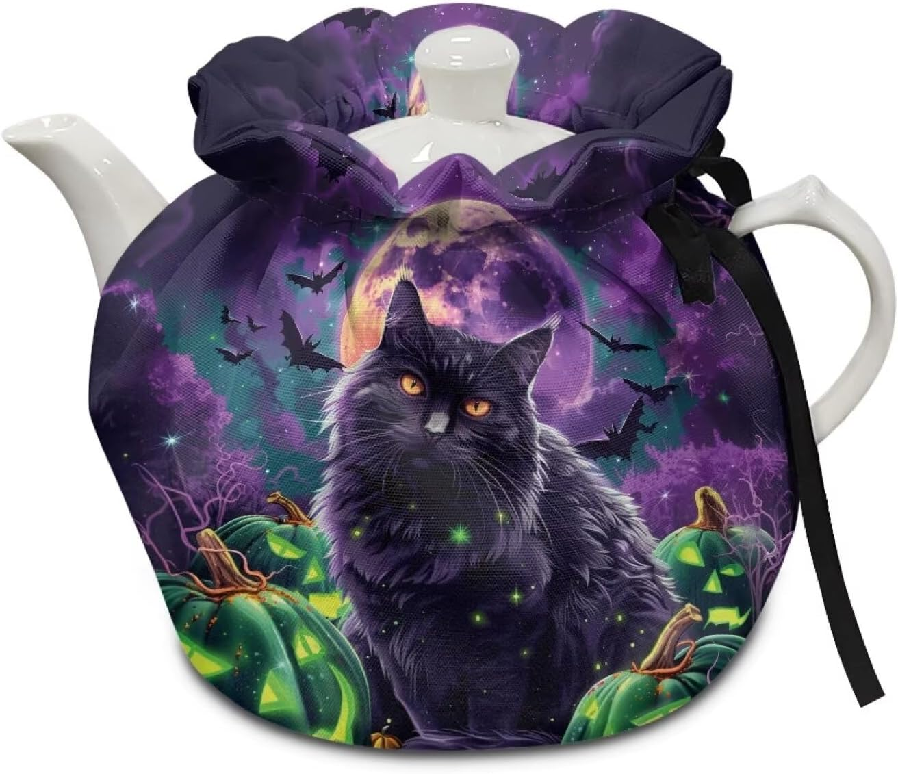 Xoenoiee Black Cat Pumpkin Pattern Tea Cozy Tea Pot Cover Insulation Tea Cosy Teapot Dust Cover Teapot Warmer for Home Kitchen Teapot Covers Thanksgiving Decor