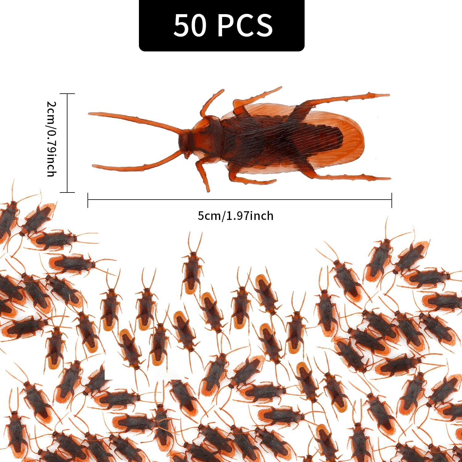 Diueoly 50PCS Fake Roaches, Prank Fake Cockroaches, Realistic Fake Cockroaches Funny Trick Joke Toys, Plastic Fake Roach Bugs Prank Novelty Gag Gifts for Halloween Christmas Party Decoration, Brown image number 5