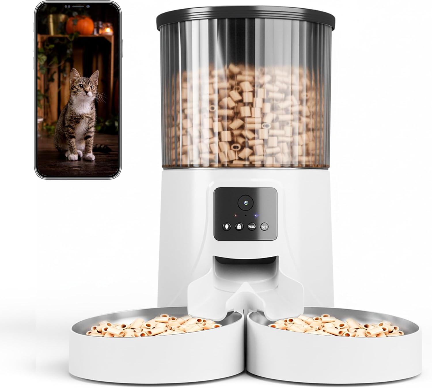Advwin Automatic Cat Feeder with HD Camera for 2 Cats: 4L Automatic Dog Feeder with Night Vision, 2.4G Wifi Auto Cat Food Dispenser for Multiple Pet, Detachable for Cleaning image number 6