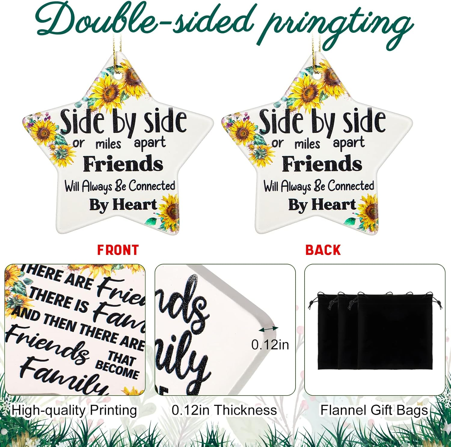 Youyole 5 Pieces Christmas Friendship Gifts Ceramics Ornament Tree Ornaments Best Friend Inspirational Gift Appreciation Keepsake Hanging Sign and Black Flannel Bag for Woman Birthday (Star) image number 3