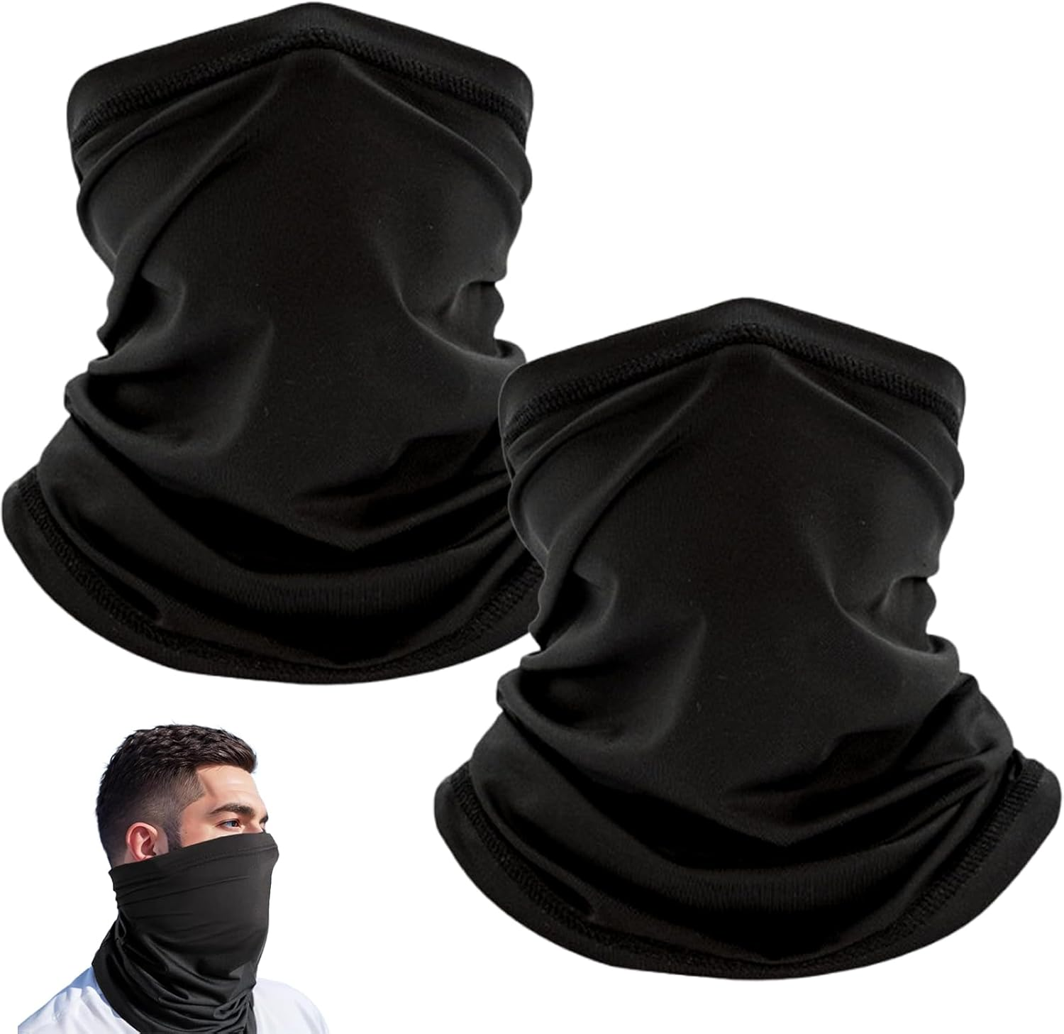 Suytvenxau 2-Pack Men'S Multifunctional Neck Gaiters - Breathable Face Mask, Neck Warmer & Sun Protection Face Mask for Outdoor Sports (Black)