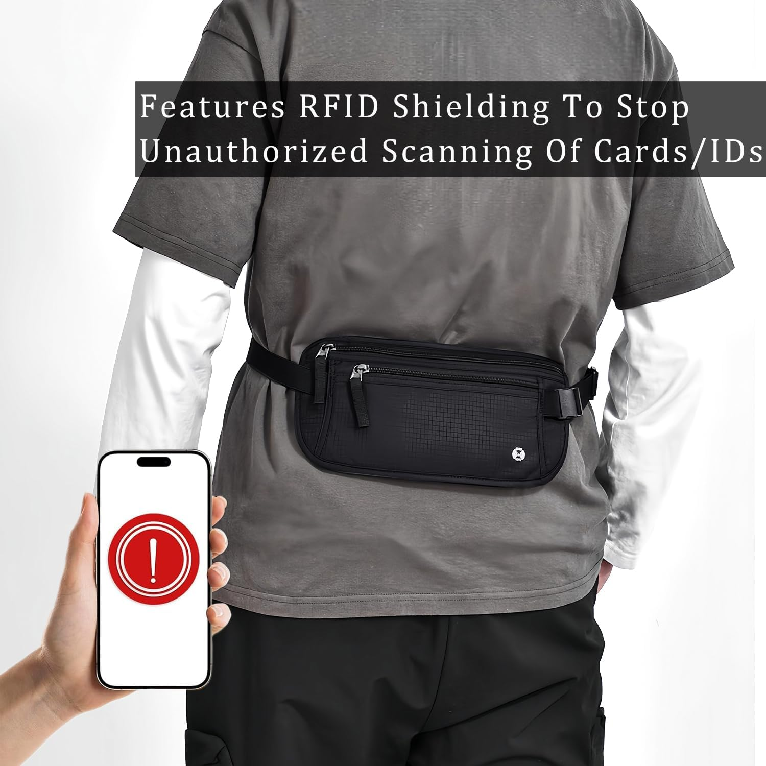 Waist Pack anti Theft,Ultra-Slim Money Belts for Travel Hidden,Travel Money Belt with RFID Blocking,Secure Travel Money Belt,Passport Holder,Anti-Pickpocket Protection for Cash (Black) image number 6