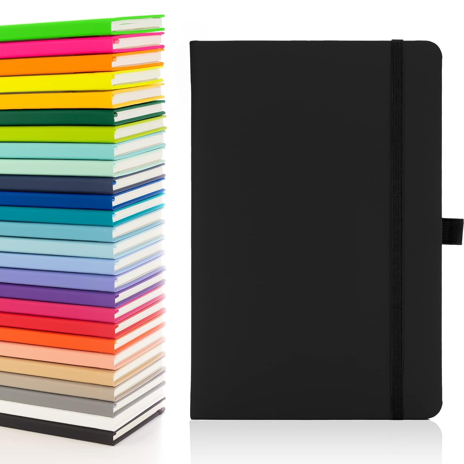 Notes London Eco A5 Notebook with Lined Pages, Pen Loop, Ribbon, Date Marks and Paper Pocket, Medium Hardback Journal, Note, Sustainably Sourced Paper (Black) image number 1
