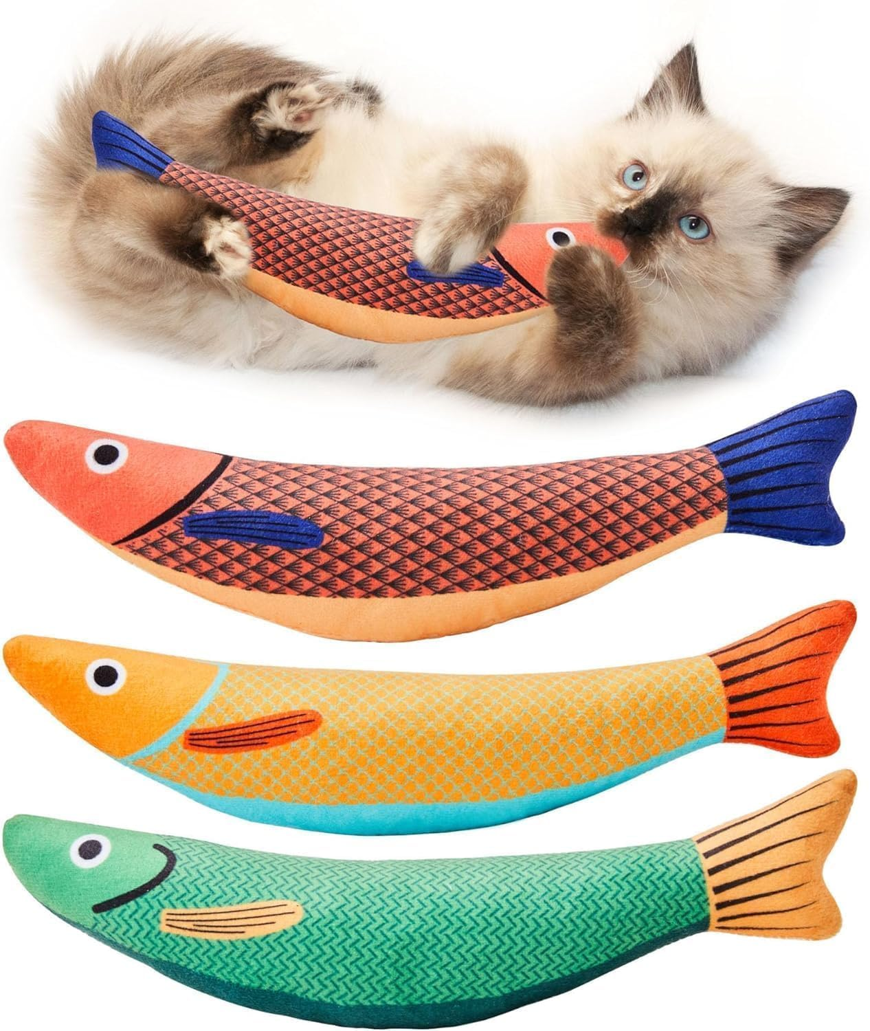 Cat Toys Saury Fish, 3 Pack Catnip Crinkle Sound Toys Soft and Durable, Interactive Cat Kicker Toys for Indoor Kitten Exercise Catnip Toy for All Breeds image number 3