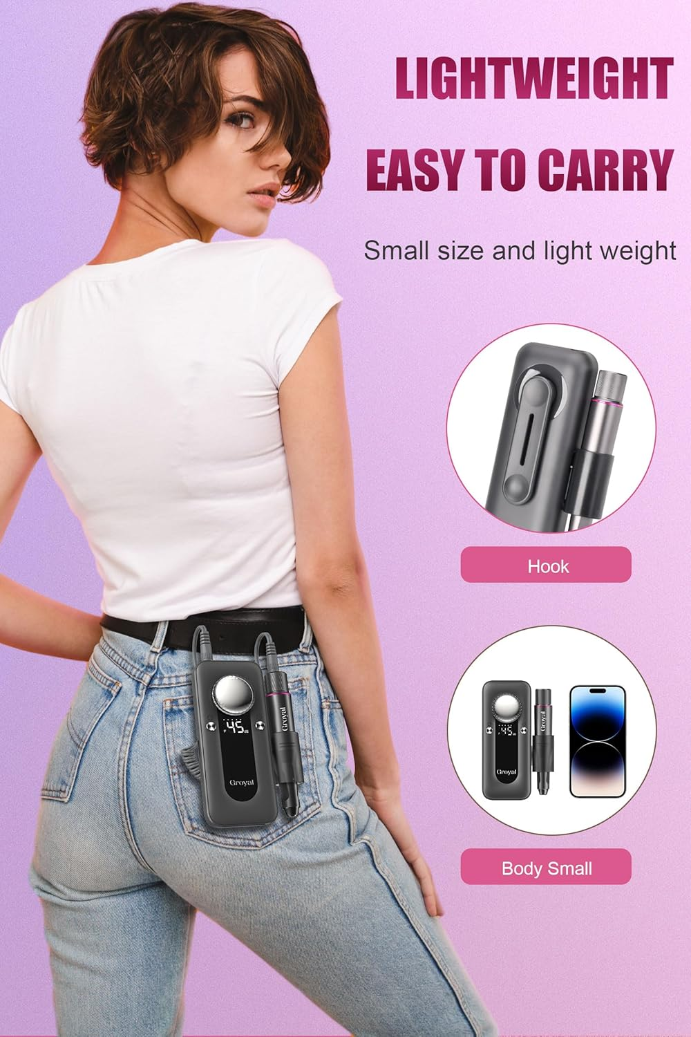 Groyal Nail Drill Electric File 45000RPM Rechargeable, Cordless with 11 Pcs Bits for Acrylic Gel Nails, Salon/Home image number 2