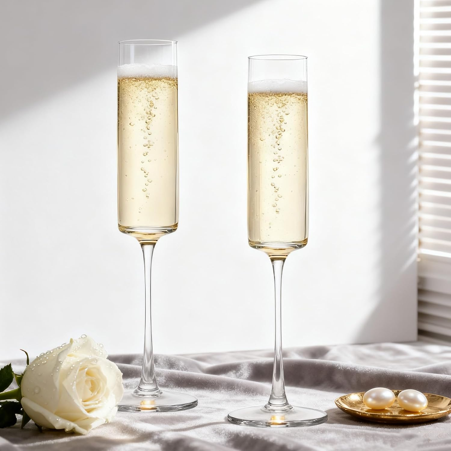 Set of 6 Crystal Champagne Glasses, Hand Blown Elegant Glasses 6.5 Ounce for Birthday Wedding Anniversary Transparent Champagne Flutes for Celebrations and Special Occasions image number 3