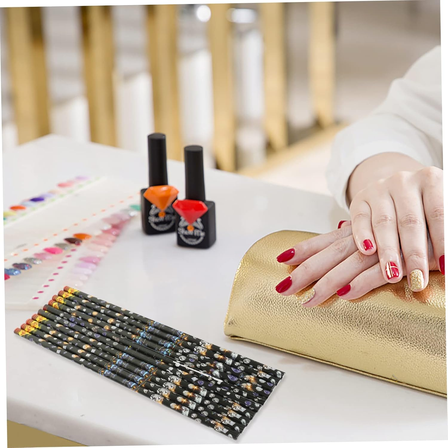 GOOHOCHY 10Pcs Nail Art Rhinestone Picker Pencil White Dotting Pen for DIY Manicure Decoration Self Adhesive Wax Stick Tool for Precise Gem Pickup image number 3