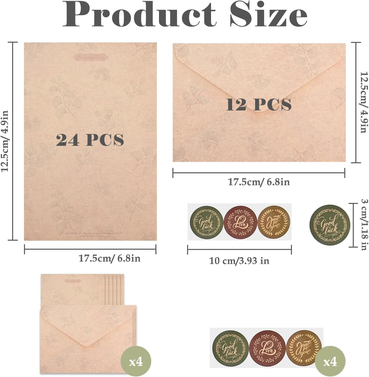 BAYTORY 48Pcs Stationery Paper and Envelopes Set, Vintage Style Love Letter Papers, Letter Writing Kit, 24 Paper Sheets + 12 Envelopes (Leaf) image number 1