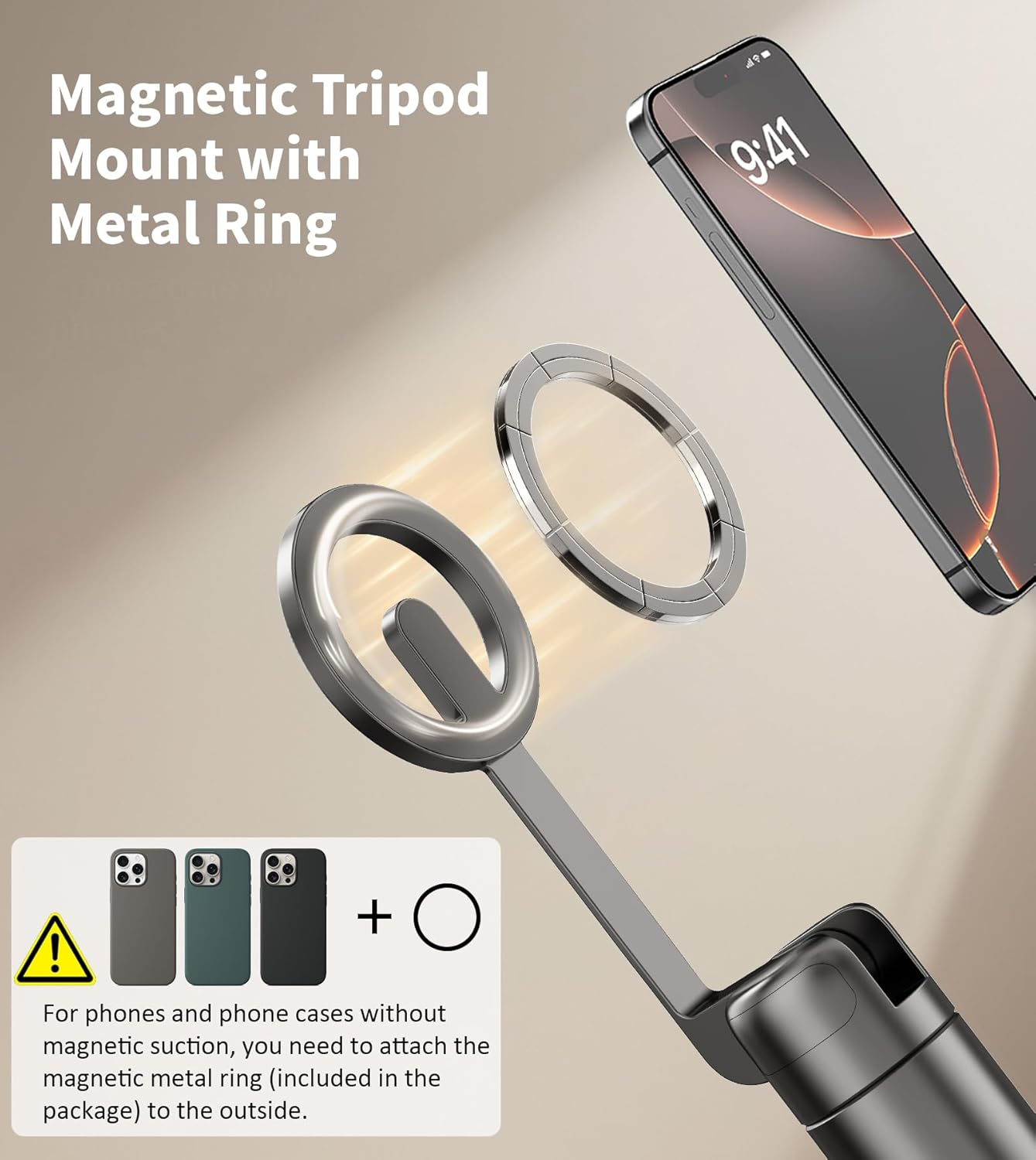 TONEOF 68" Selfie Stick Tripod with Aluminum Strong Magnetic Holder Fit for Magsafe, 360&deg; Rotatable Travel Phone Tripod Stand with Rechargeable Remote Compatible for Iphone/Android（Black） image number 5