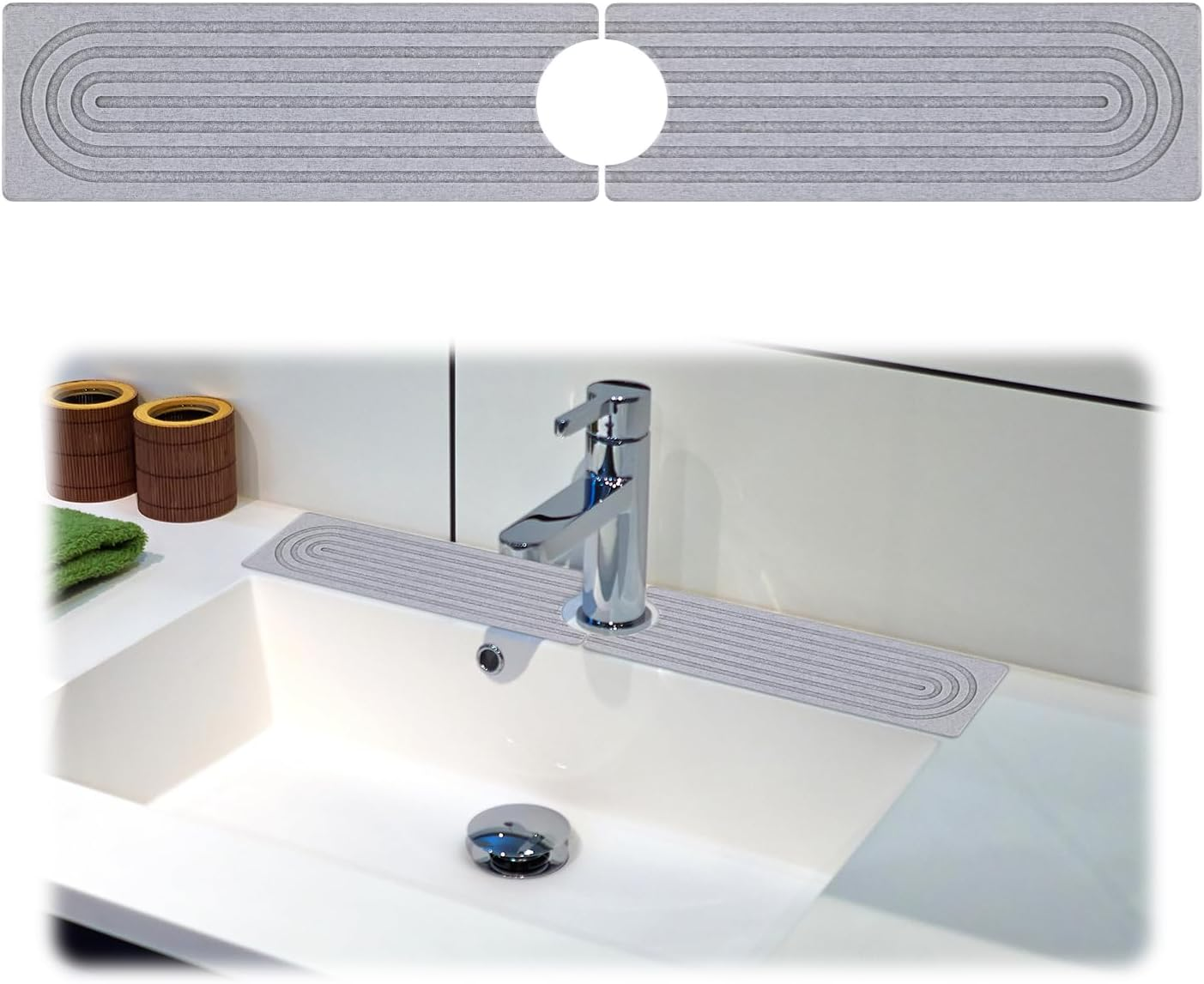 Kitchen Sink Faucet Mat, Square Edges 24 "Long Diatomaceous Earth Quick Drying Stone Tray Super Absorbent Build-Up Bathroom Diatom Mud Instant Water Absorbing Counter Faucet Splash Guard (Light Gray) image number 5