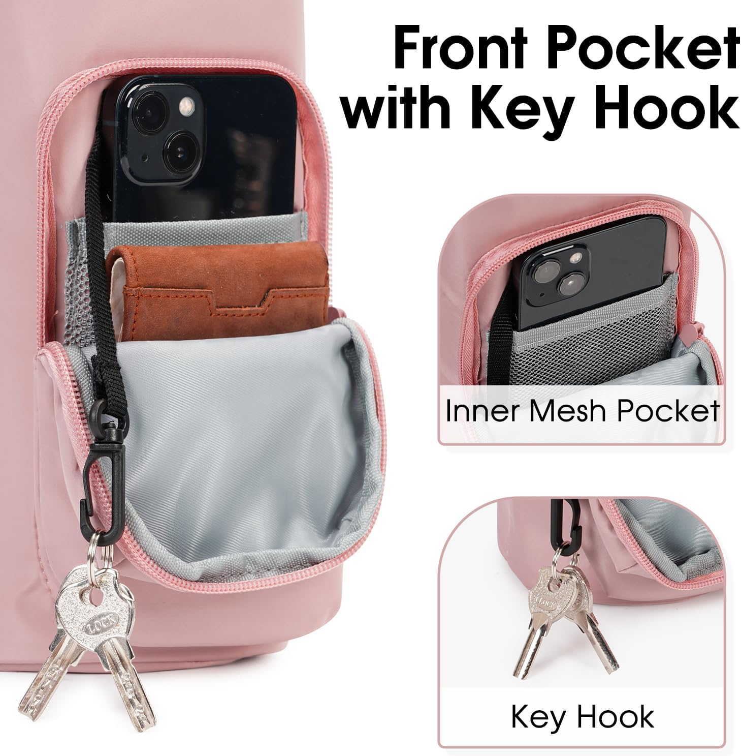 Ceneda Water Bottle Carrier Bag with Phone Pocket 32Oz 40Oz Tumbler Insulated Water Bottle Holder with Adjustable Shoulder Strap Carrier Sling Bag (Pink) - Beige image number 5