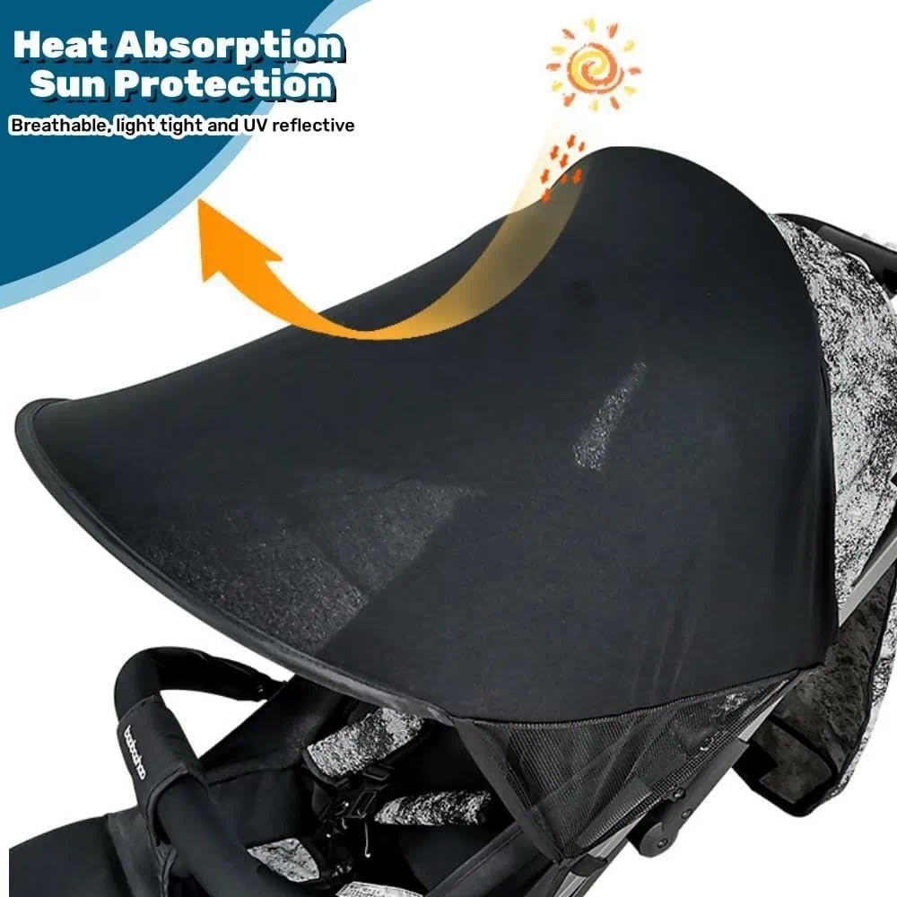 Pram Sun Shade Cover Baby Sunshade UPF 50 + Adjustable Sun Shade Canopy Breathable Pram Sun Shade for Pushchair Stroller Buggy Pram image number 2