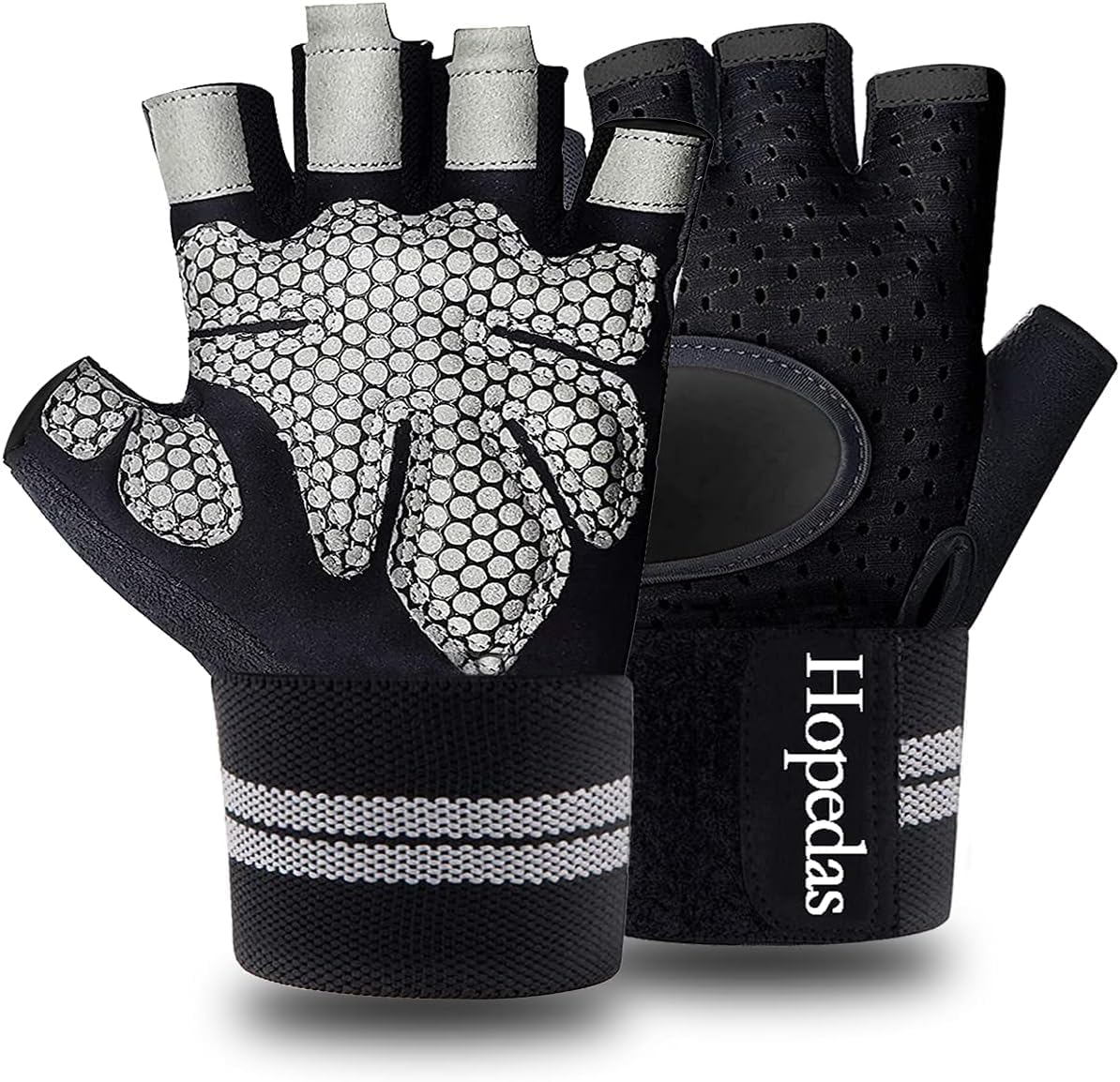 Hopedas Weight Lifting Gym Workout Gloves with Wrist Wrap Support for Men & Women,Breathable Exercise Gloves for Weightlifting, Training, Fitness Sport, Pull Ups