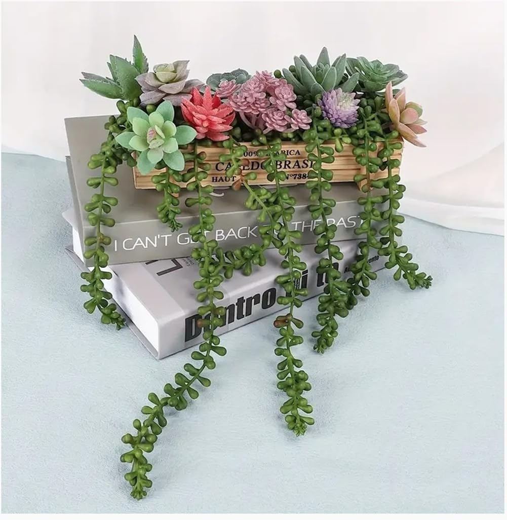 DWIND 2 PCS Artificial Succulents Hanging Plants Fake Pearl Bean Strings Lovers Tears Succulent Hanging Plants for Wedding, Home, Garden, Party, Office, Wall Decoration image number 5