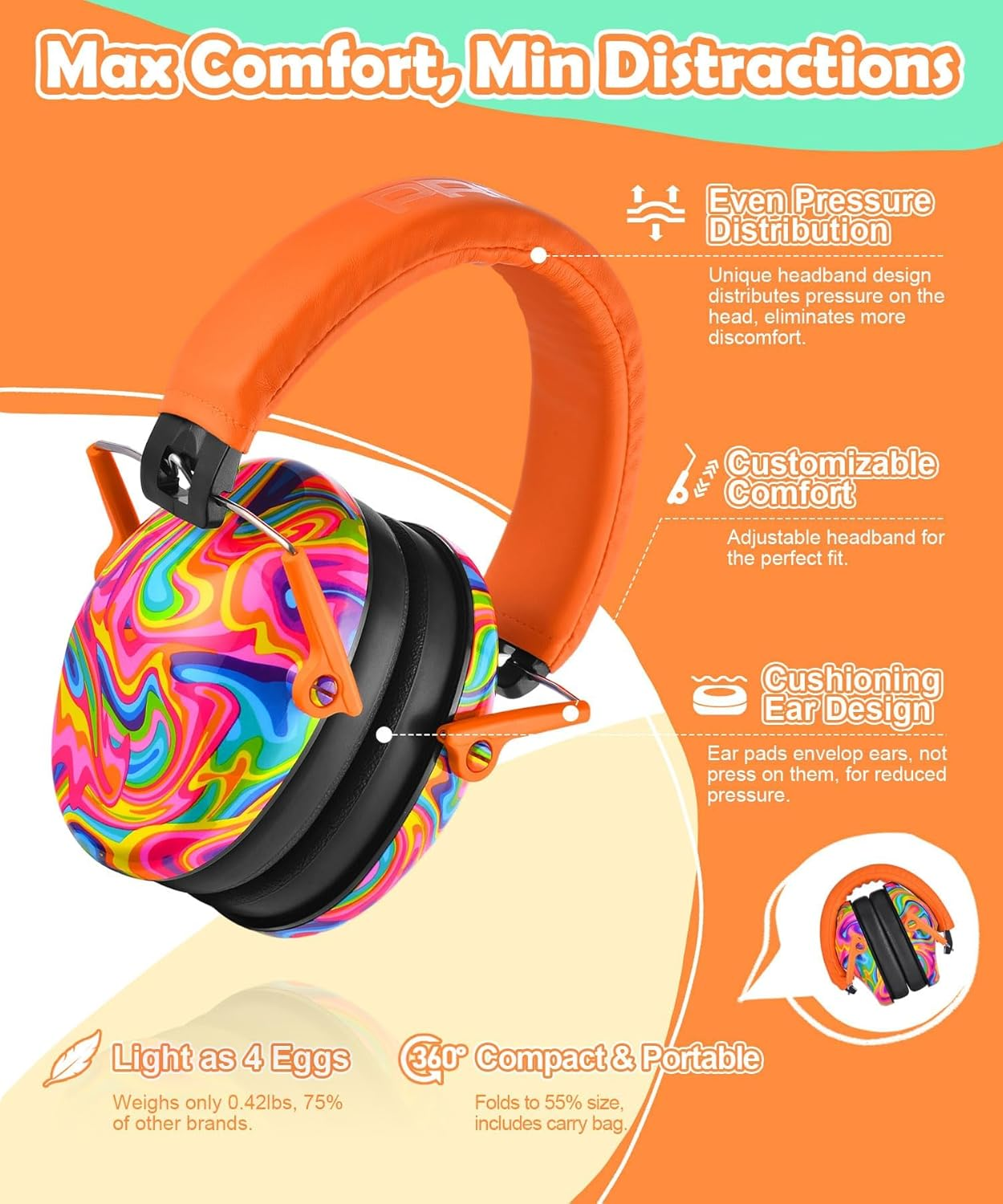 PROHEAR 032 Kids Ear Protection - Noise Cancelling Headphones Ear Muffs for Autism, Toddlers, Children - Orange