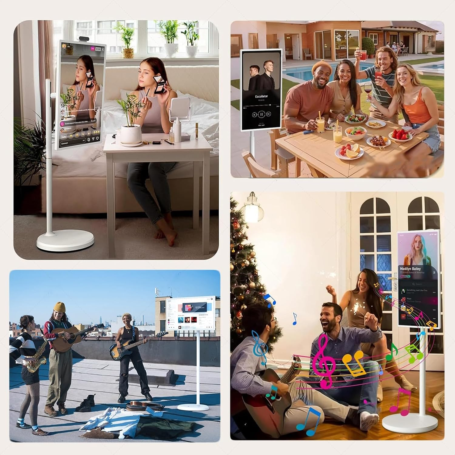 6+128G Rolling Standing Tv,27-Inch Portable Smart -1080P Touch Screen Monitor on Wheels with Remote Control,7800Mah Battery, Rotatable End of Bed Tablet White image number 6