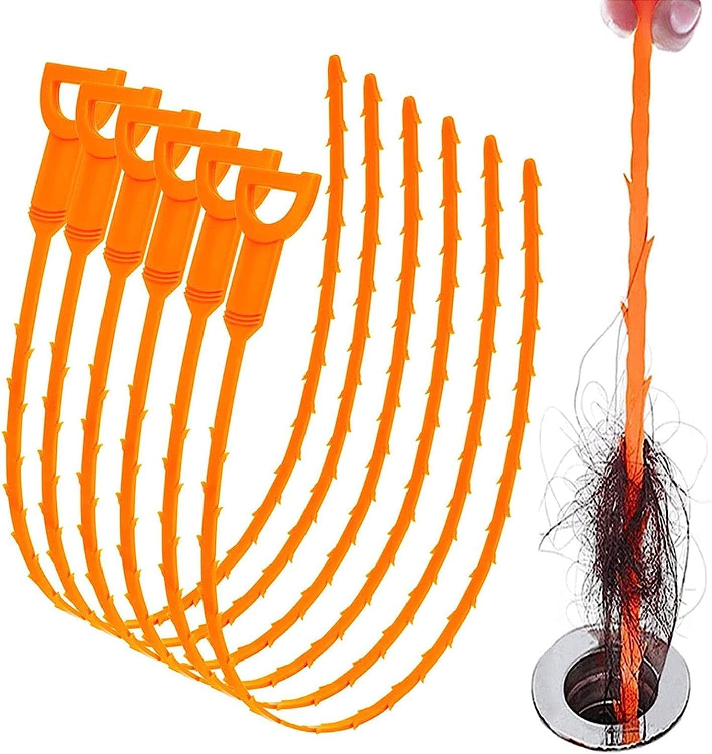 Hair Snake Tool Drain Opener Hair Clog Remover Sink Snake, 6Pcs Drain Clog Remover Tool, Drain Cleaner Hair Clog Remover, Shower Drain Clog Remover Tool, Sink Snake, Drain Hair Remover, 20 Inch/50Cm image number 2