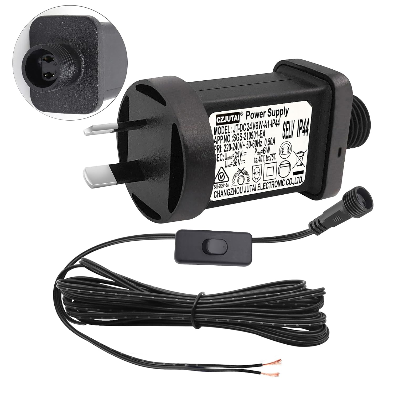 24V 6W Power Supply for CZJUTAI JT-DC24V 6W /4.5W /3.6W-IP44 Christmas Lighting with a 3 Meter Cable and 1-Click Button Switch on Power Cord. [A46W] image number 3