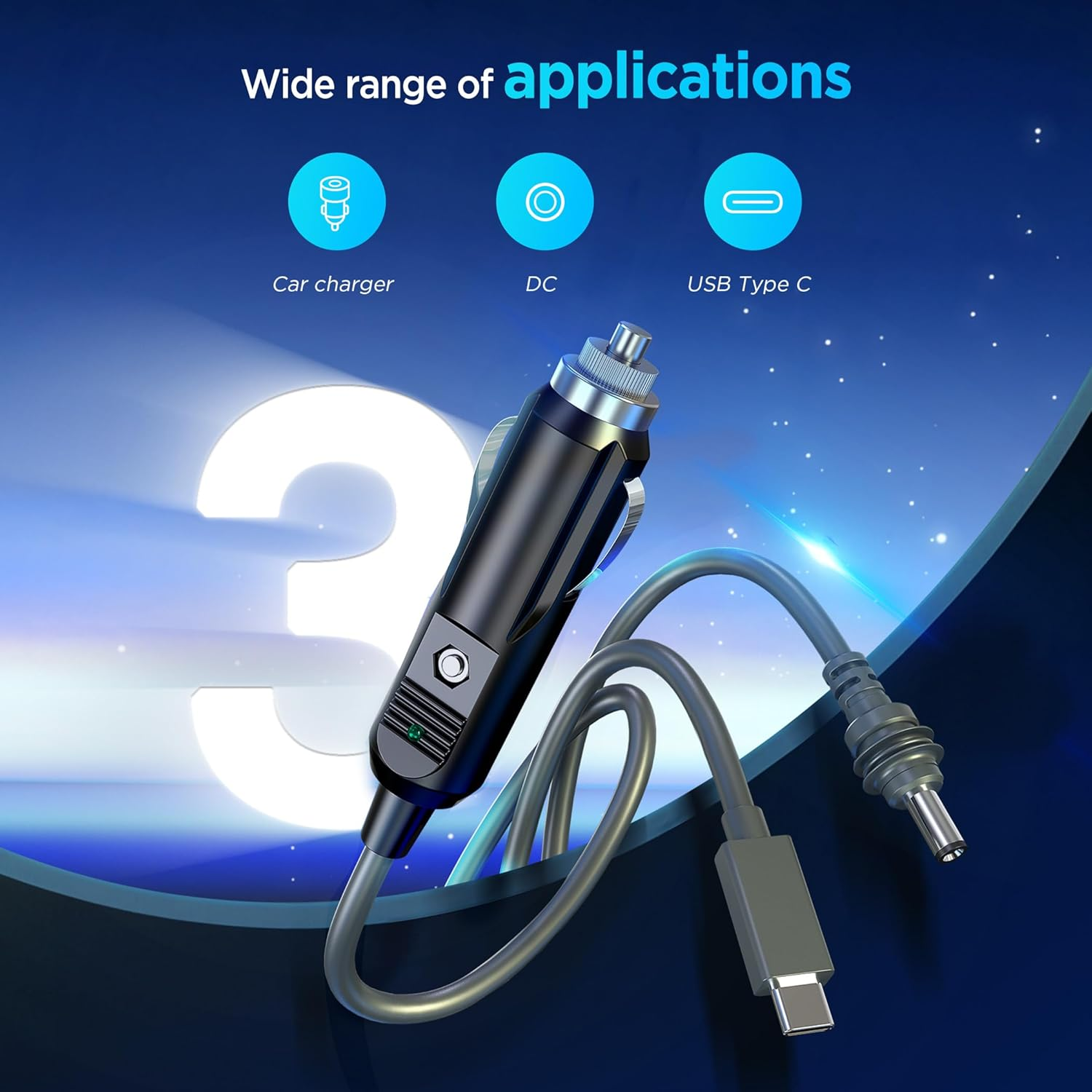 3 in 1 Starlink Mini Cable 10FT/ 3M, High-Speed USB C/Car Charger/Dc to DC Replacement Waterproof Extension Starlink Mini Power Cable Accessories image number 1