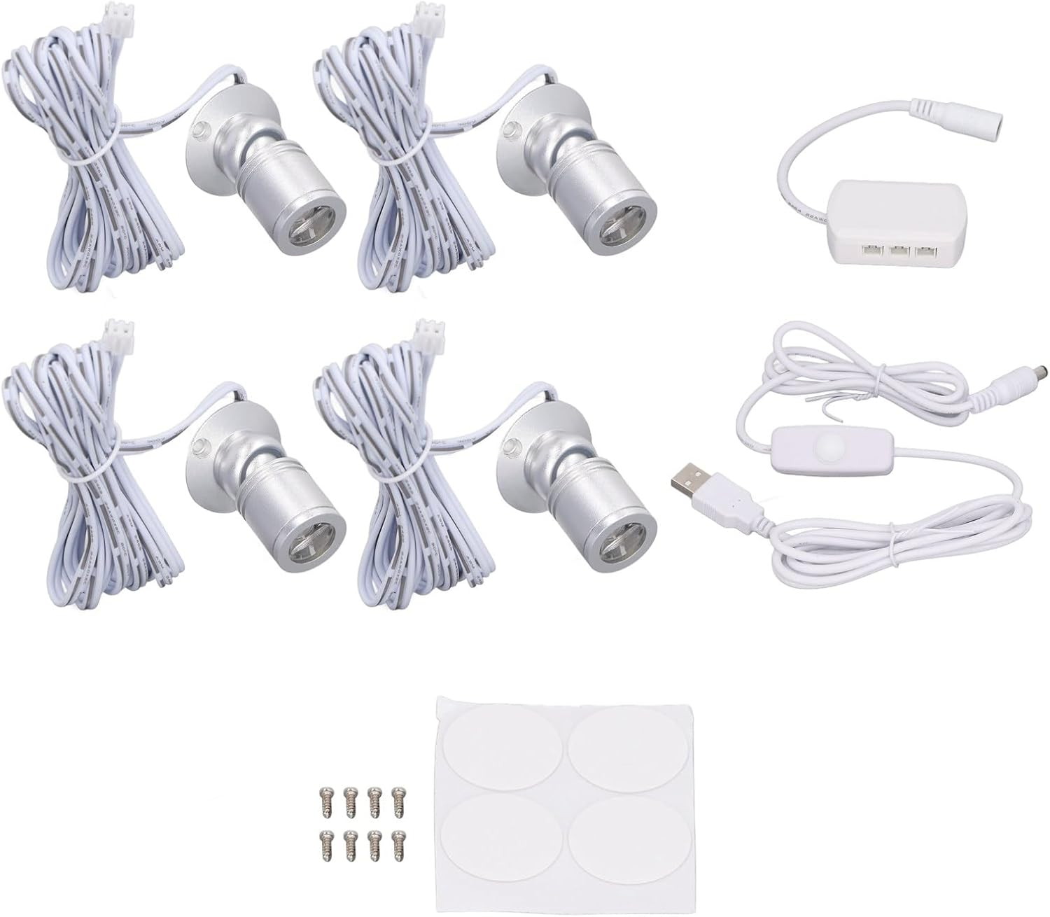 LED Display Spot Lights Mini Led Spotlights 4Pcs Dimmable LED Display Spot Lights,Usb Mini Spotlight 5V Lamp for Jewelry Showcase, Porch Entryway, Pics Wall Art (Netural Light) Building Supplies