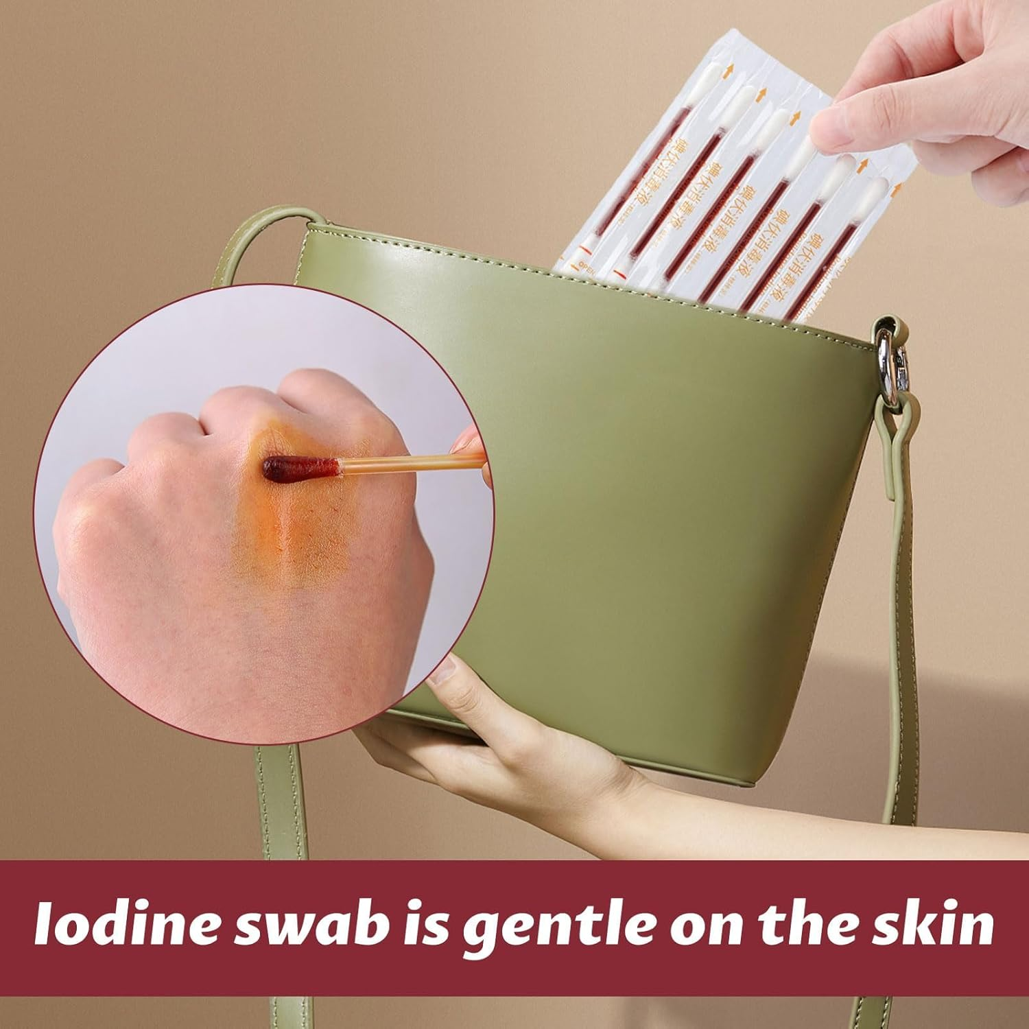Cotton Lodine Swabs, 100Pcs Disposable Lodine Swab, Cotton Swabs, Lodophor Skin Disinfection Swab, Individually Wrapped for Nose Care, Ears Bruise, Disinfection Wound, Wound Care, Outdoor Supplies image number 3