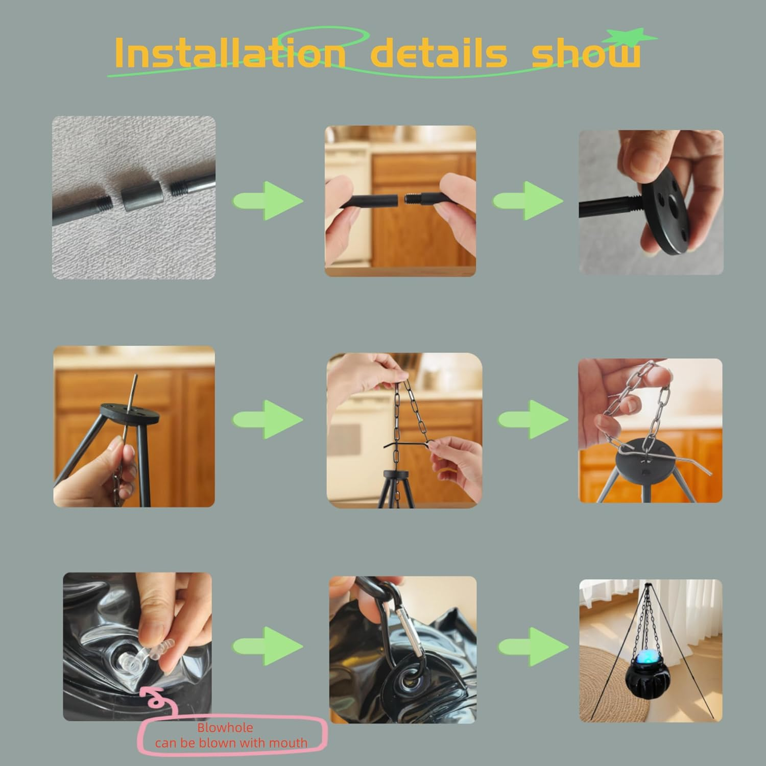 Halloween Cauldron, Inflatable Witches Bowl Candy Bucket on Tripod for Halloween Decoration image number 6