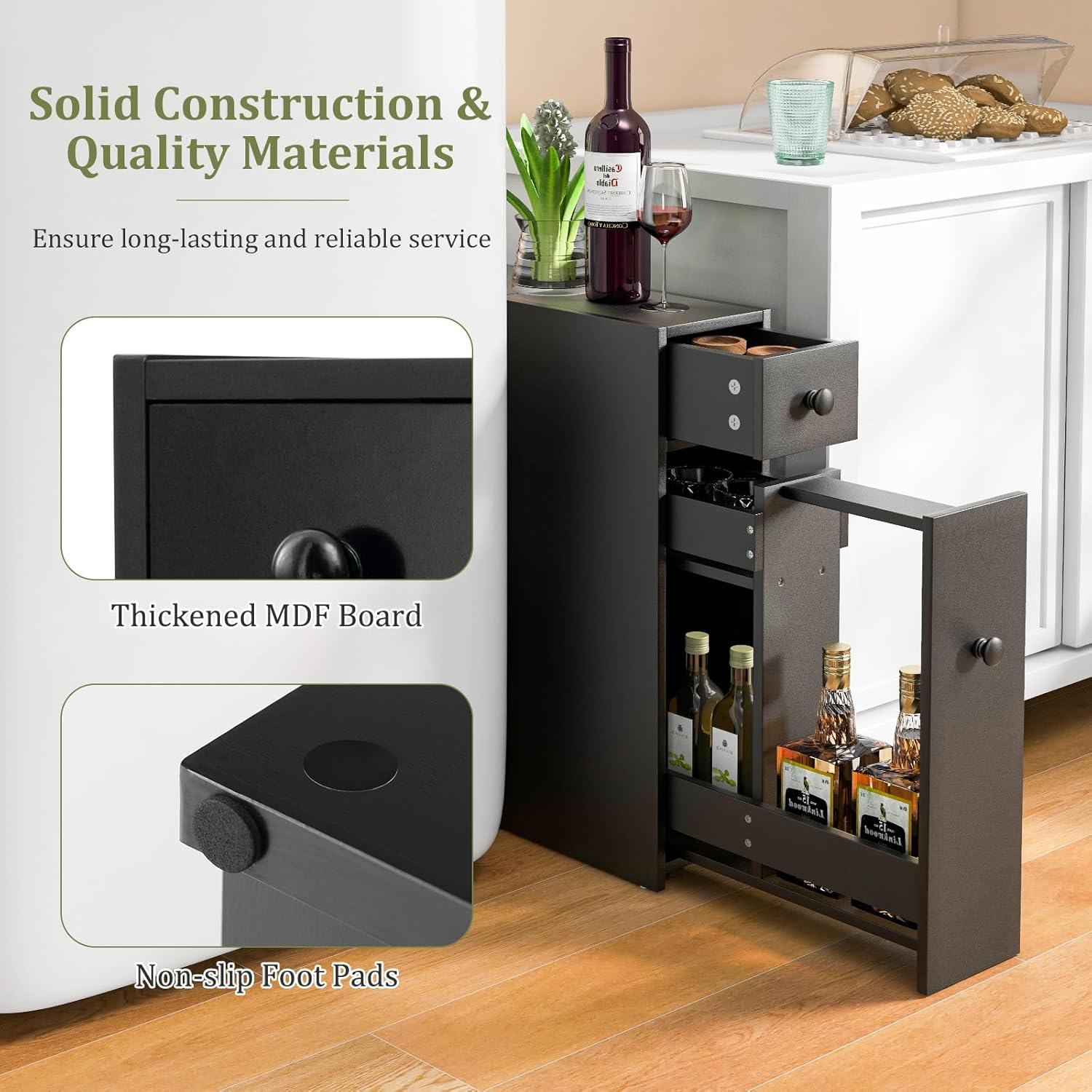 Giantex Slim Bathroom Cabinet, Freestanding Storage Cabinet, Toilet Paper Holder, Side Cabinet Storage Unit W/Pull-Out Drawer & Shelf for Narrow Space Bathroom Living Room Kitchen (Black) image number 5