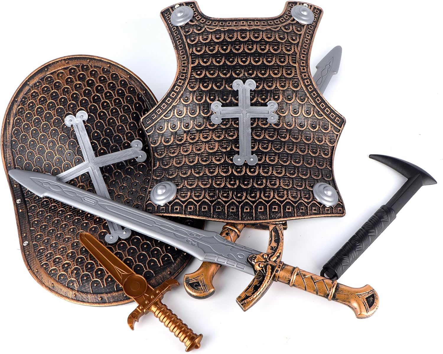 Crusaders Medieval Knight Armor Props Set Bronze-Colored Chest Plate Shield Swords for Dress up Cosplay, Brown image number 2