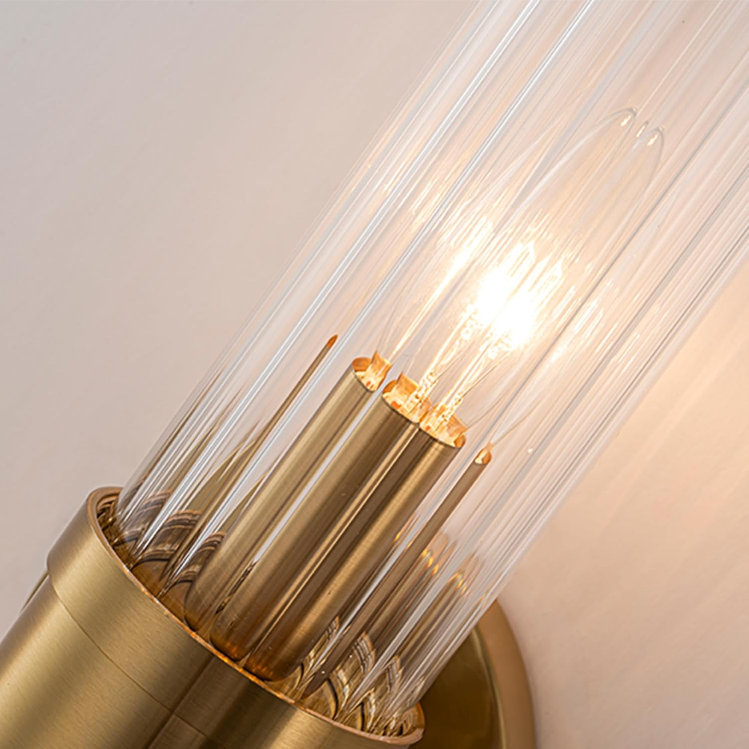 FTL Gold Vintage Wall Sconces Lighting, 2-Lights Wall Lights Indoor Wall Lamp with Clear Striped Glass Lampshade and E14 Bulb Socket, Wall-Mounted Wall Lamp Lighting Fixture for Bathroom,Bedroom,Porch