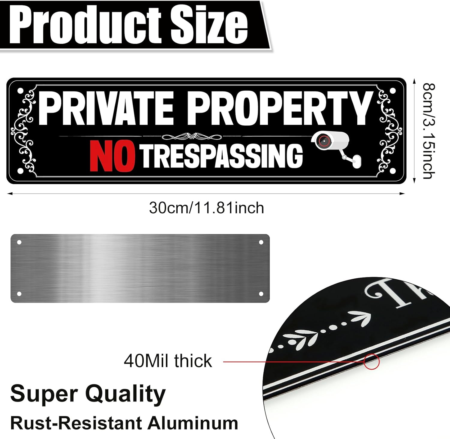 2 Pcs Private Property No Trespassing Metal Sign, Private Property Signs Warning Signs Reflective Aluminum Metal Sign for House Door Fence Gate image number 6