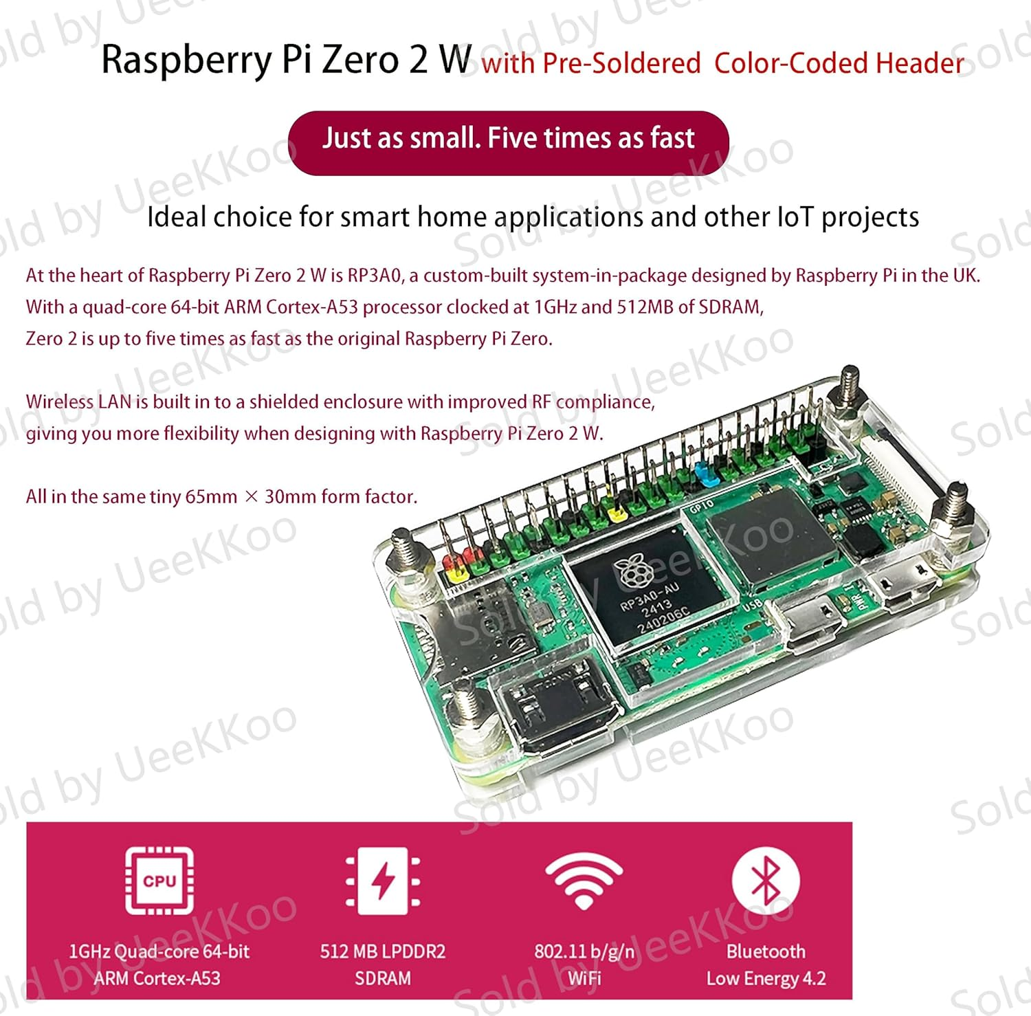 Pi Zero 2 W Basic Kit with Pre Soldered Header Raspberry Pi Zero 2 W + Pi Zero 2W Case + Mini HDMI to HDMI Adapter + Micro USB+OTG Cable, Five Times Faster, Quad-Core ARM Processor (5 Items)