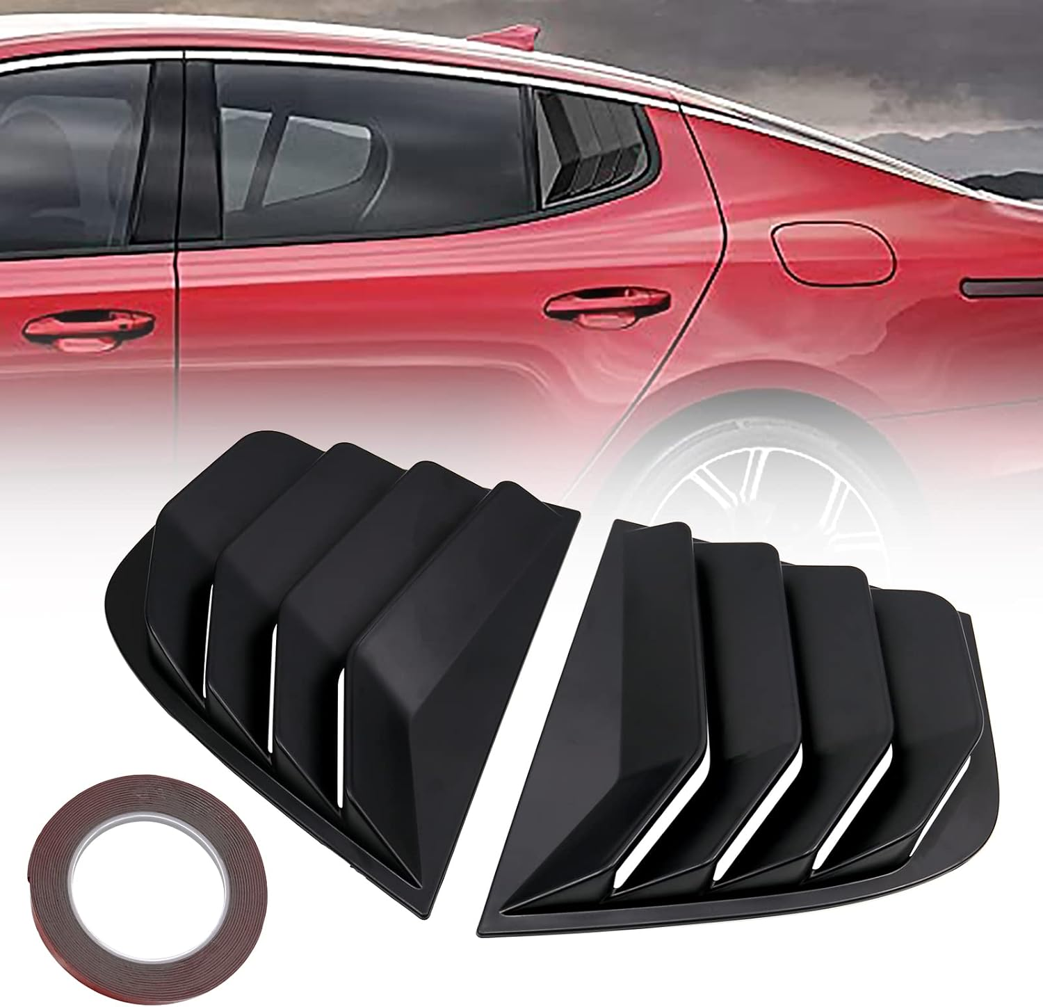 Sporacingrts Side Window Louvers Scoop Cover Sunshade Compatible with 2018 2019 2020 2021 2022 Kia Stinger Black (YMX3-1-SSW055-BK)