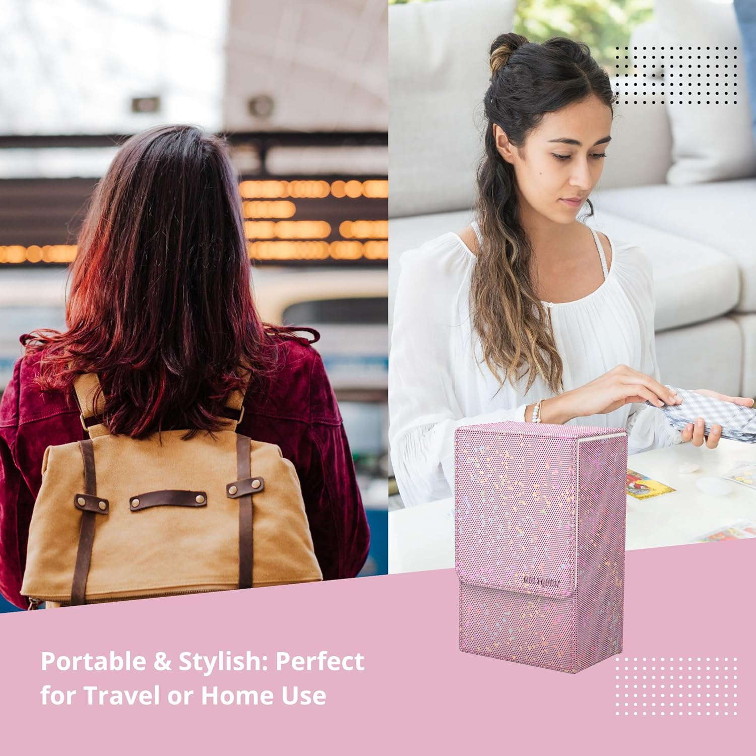 Boltquan Pearlized Pink Tarot Card Holder with White Interior &ndash; Fold-Top Case with Magnetic Lid Closure &ndash; Fits Standard Tarot Decks &ndash; Outer Dimensions 5.39 X 3.38 X 2 Inches (Pearlized Pink)