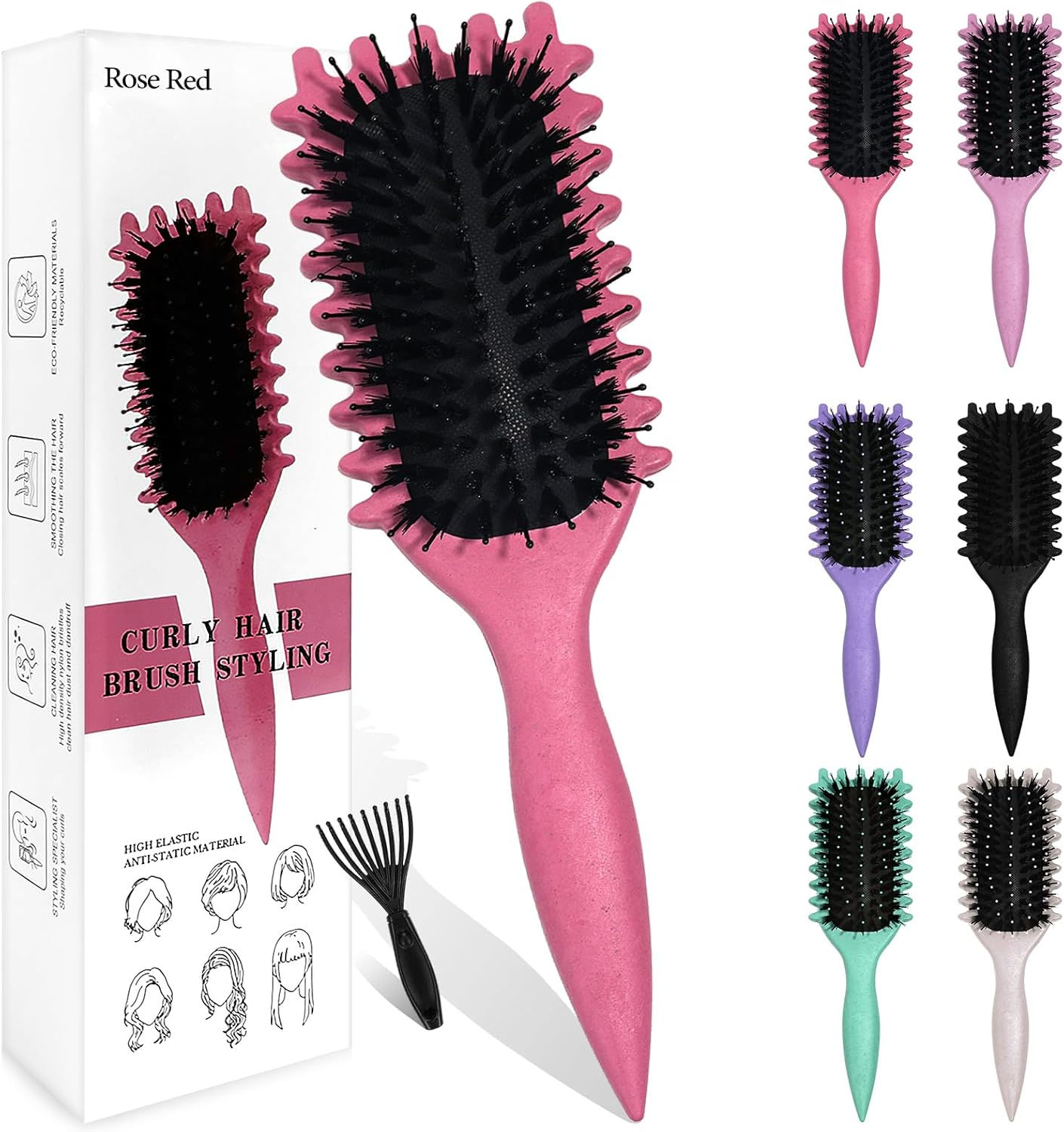 Curly Hair Brush, Curl Defining Brush, Shaping Curls Boar Bristle Styling Hairbrushes for Women and Men (Green)