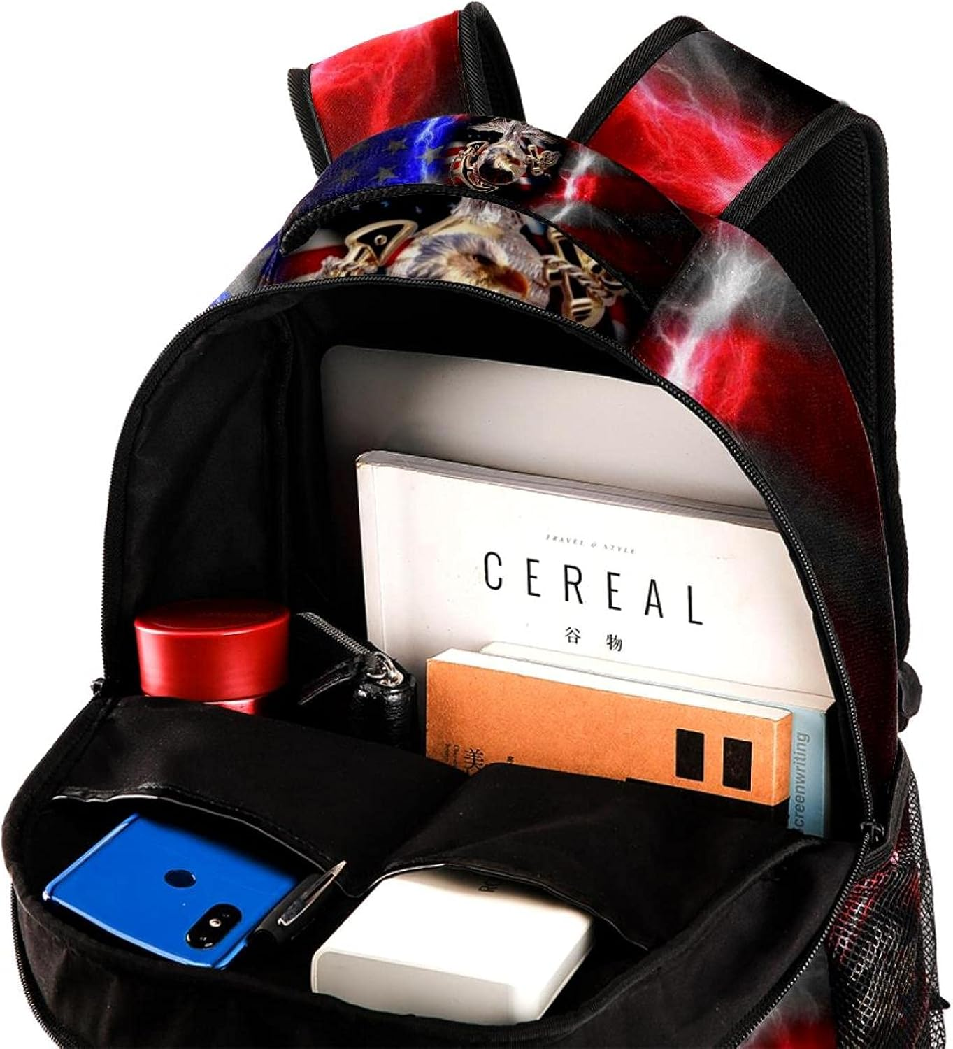 American Flag and Eagle Backpack Students Shoulder Bags Travel Bag College School Tote Backpacks image number 4