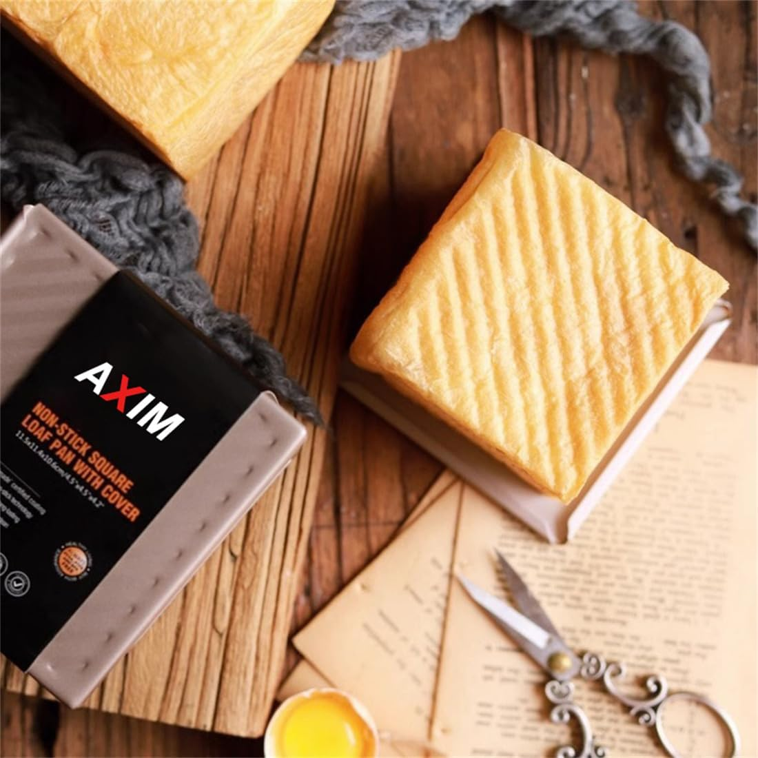 AXIM Loaf Pan with Lid,250G/0.55Lb Non-Stick Square Carbon Steel Bakeware Toast Mold with with Slide Cover,Mini Loaf Pans for Baking Bread (2 Pcs) image number 4