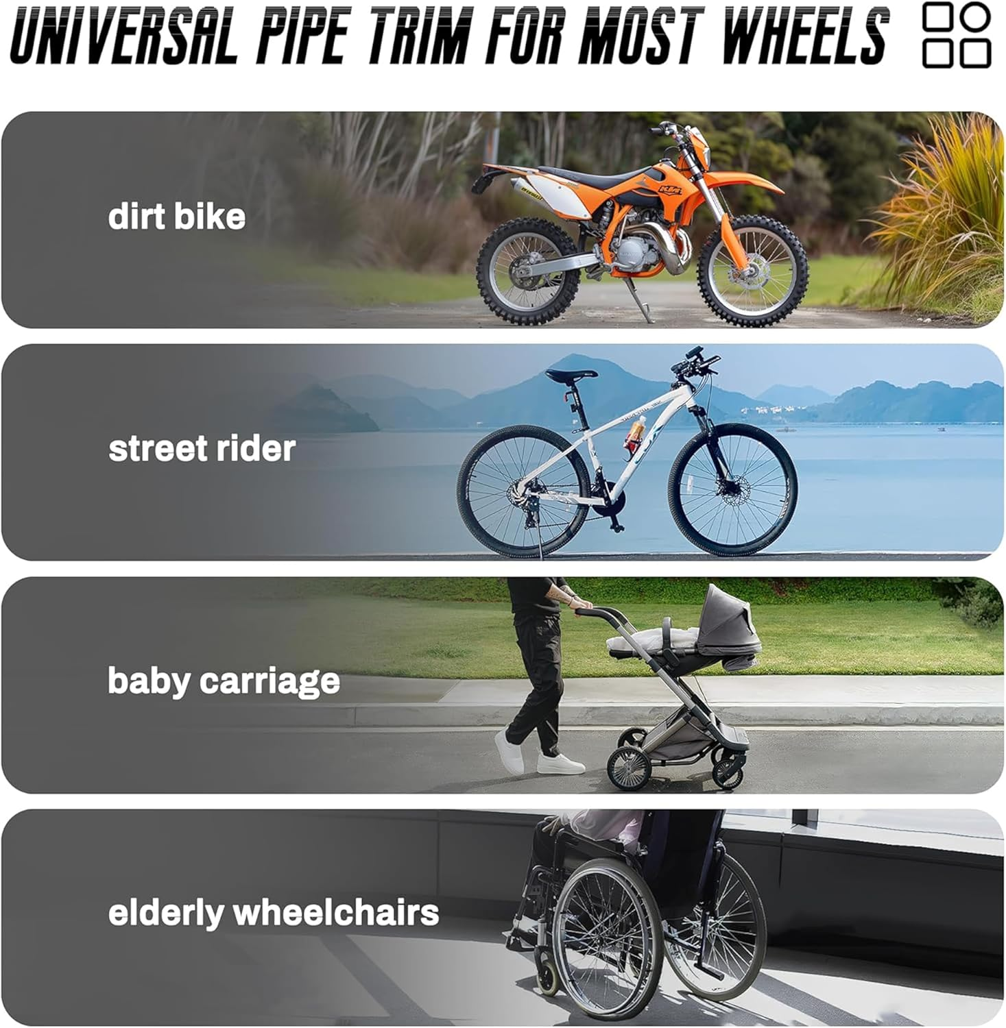 72-Pack Universal Spoke Protector Guards for Bikes, Motorcycles, Wheelchairs & Off-Road Vehicles - Durable Spoke Decorations for 8"-21" Rims (Black)