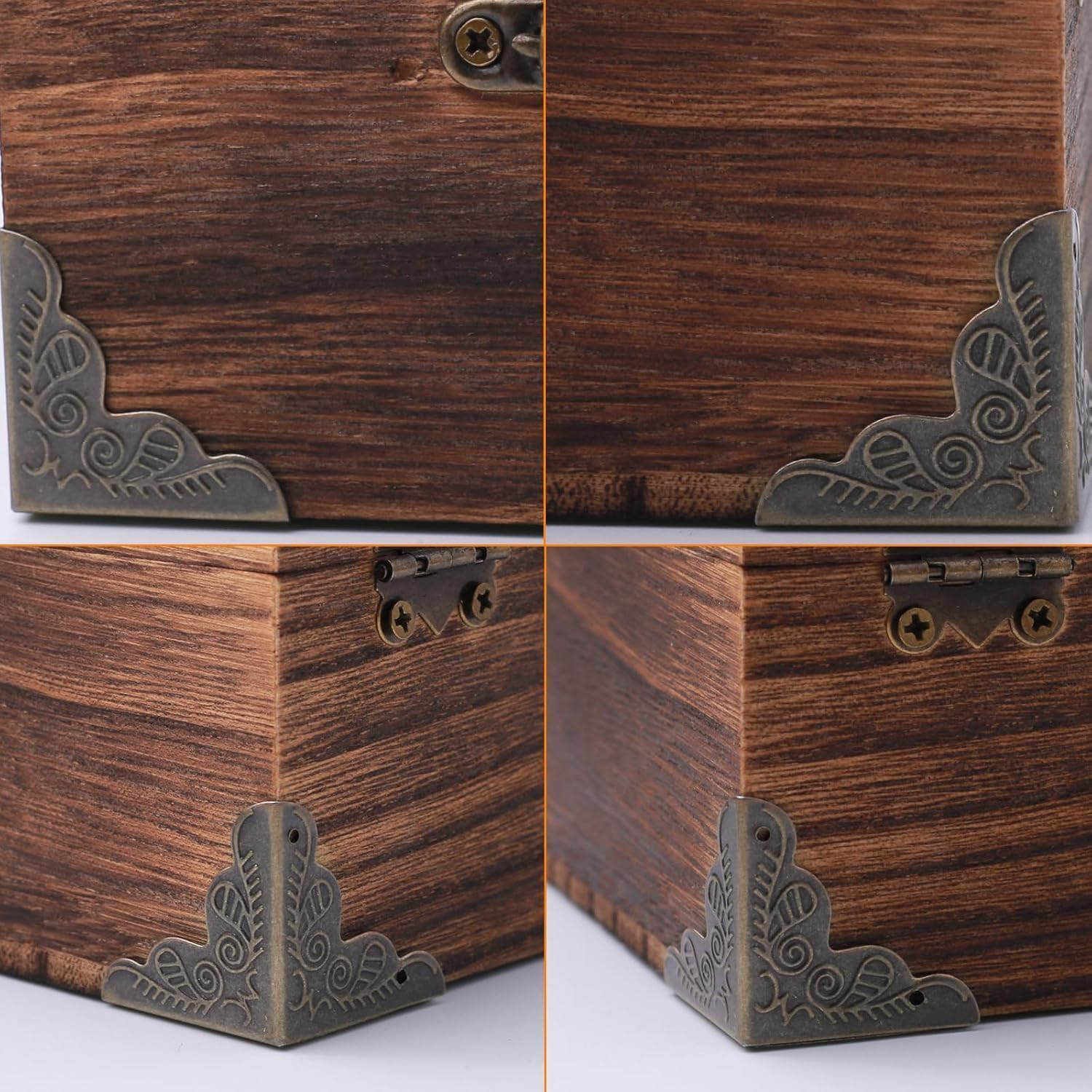 50Pcs Triangle Rattan Carved Wood Case Edge Guard, Vintage Stair Dustcorners Metaldecorativecorner Protector,Stair Dustcorners Antiquecorner Decorative Corner Stair Cornerdust Guards with Screw,Brown image number 2