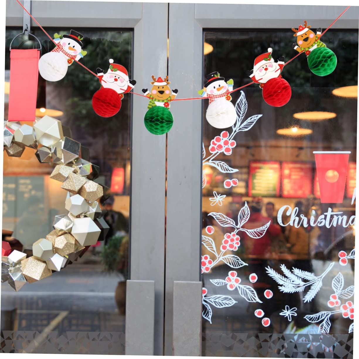 KOMBIUDA Christmas Decor Honeycomb Santa Elk Snowman Paper Banner Festive Party Decorations image number 1