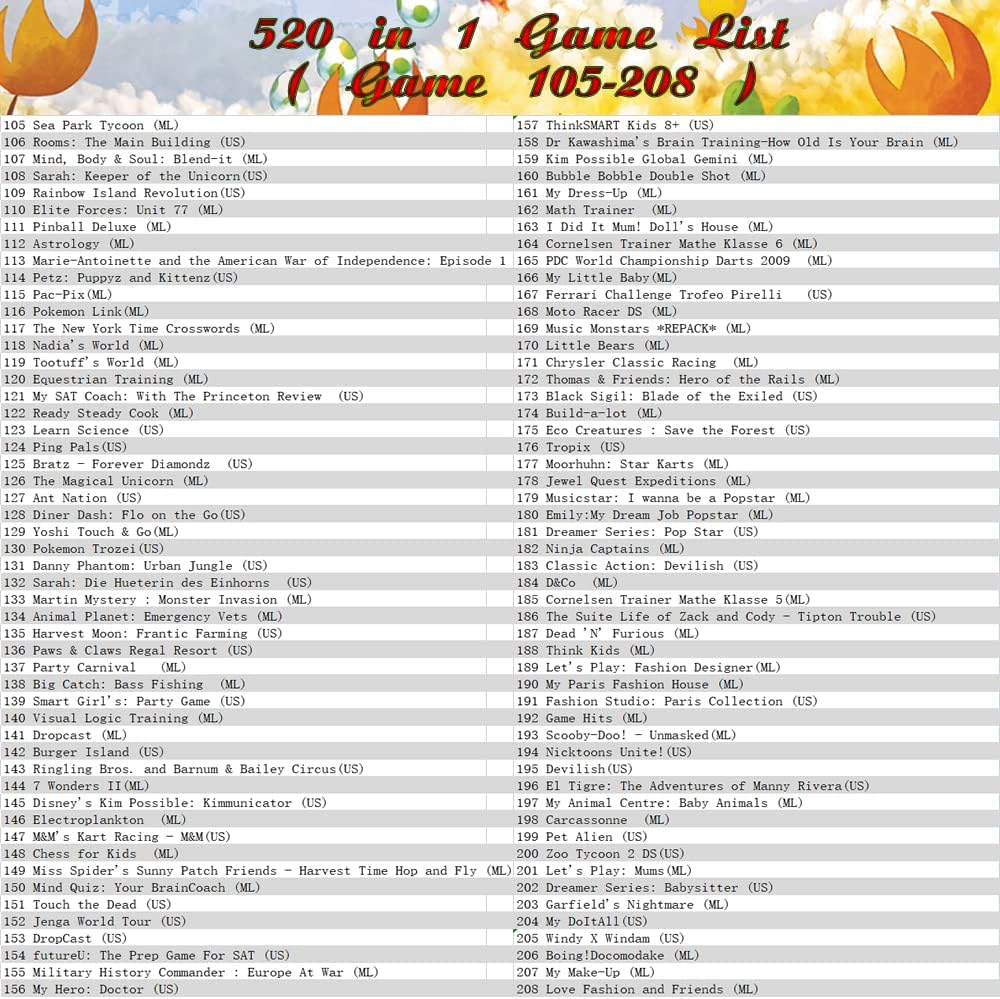 In 1 Nintendo Ds Game Cartridge 520 in 1 3Ds Game Pack Cartridge, Game Pack Card Super Combo for Most Nintendo DS / 2DS / 3DS Console (Reproduction) image number 2