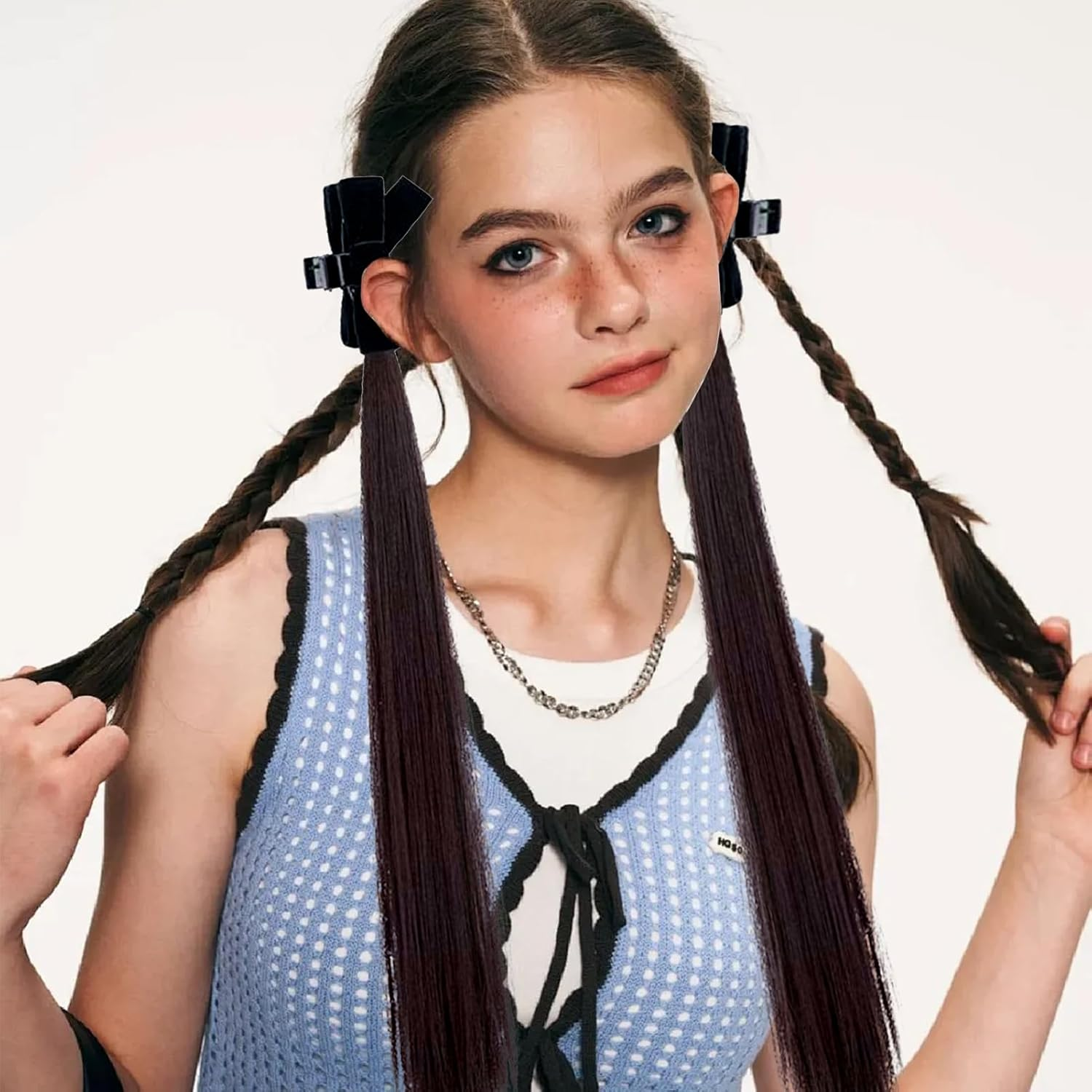 NICENEEDED 16.9 Inch Ponytail Extension with Grappling Clip Brownish Black Straight Hair Extensions Ponytail Hairpieces for Women Everyday Use image number 4