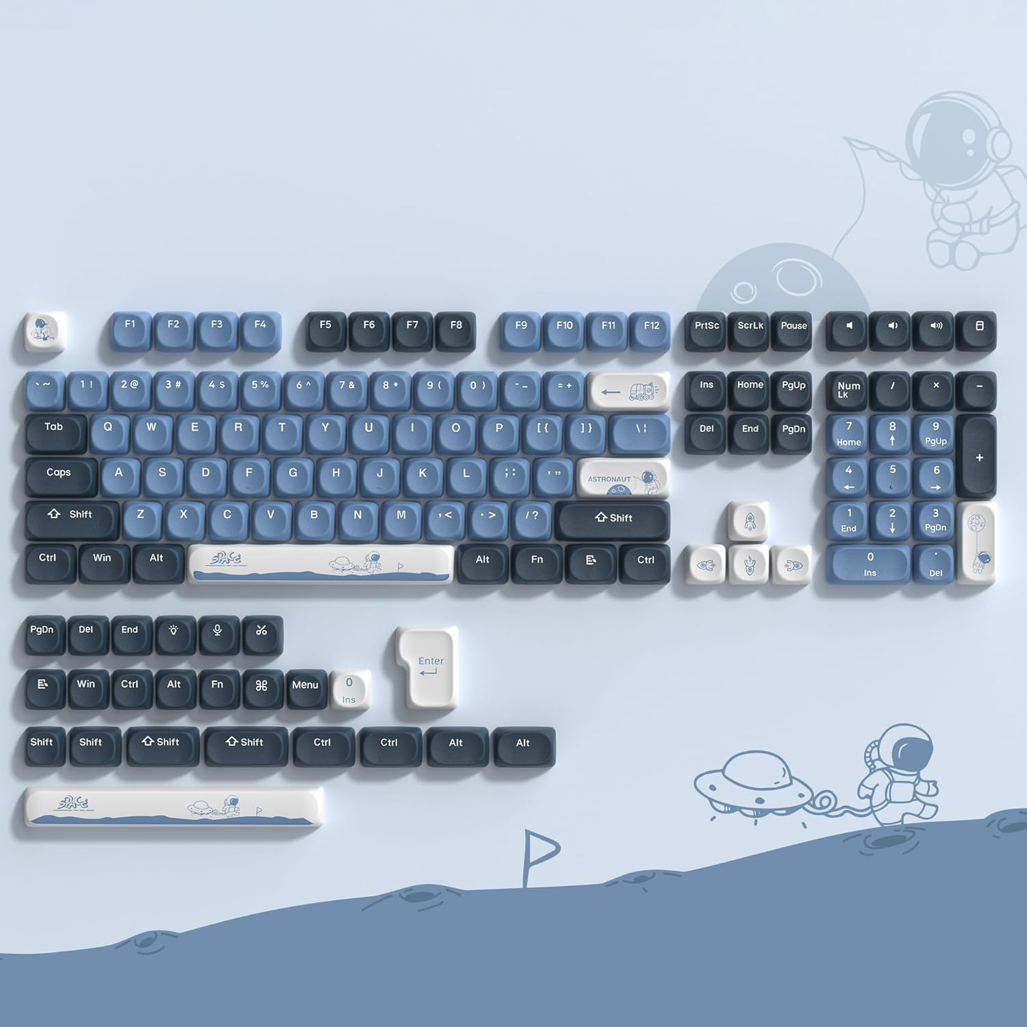 Dagaladoo XVX 140 Keys Space Keycaps, PBT Keycaps Full Set, Double-Shot Dye Sublimation Mechanical Keyboard for 60% 65% 75% 100% Cherry Gateron MX Switches, Blue/Black image number 6